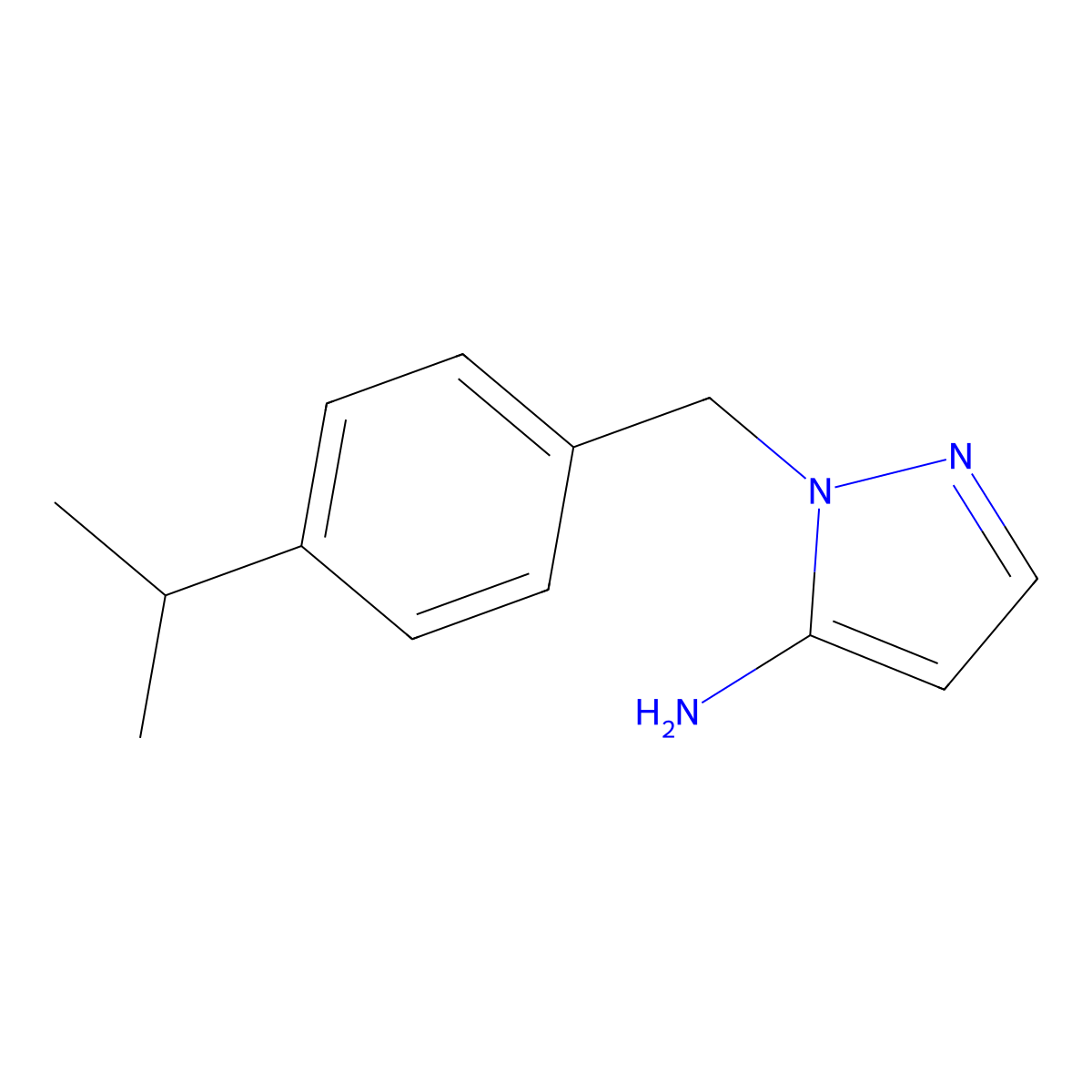 1-((4-(propan-2-yl)phenyl)methyl)-1H-pyrazol-5-amine molecular structure, CAS 3524-29-6