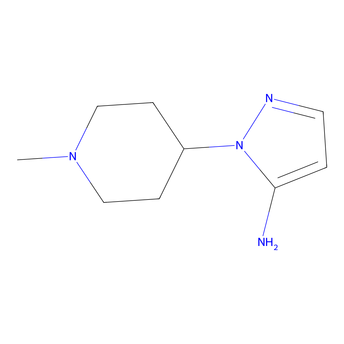 1-(1-methylpiperidin-4-yl)-1H-pyrazol-5-amine molecular structure, CAS 3524-30-9