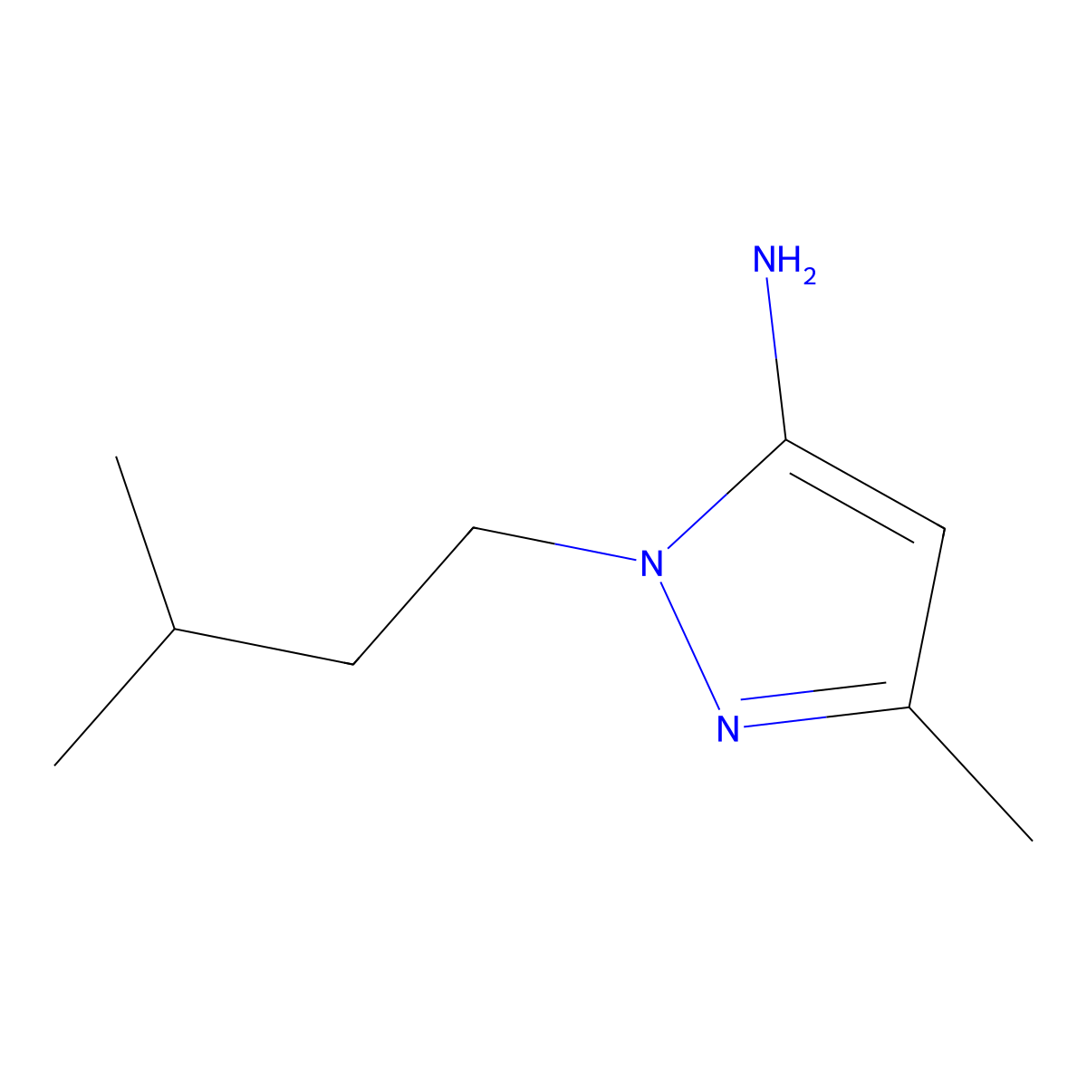 3-Methyl-1-(3-methylbutyl)-1H-pyrazol-5-amine molecular structure, CAS 3524-38-7