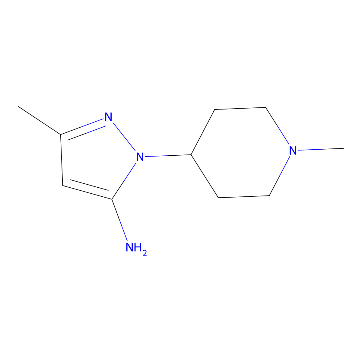 5-Methyl-2-(1-methyl-piperidin-4-yl)-2H-pyrazol-3-ylamine molecular structure, CAS 3524-43-4