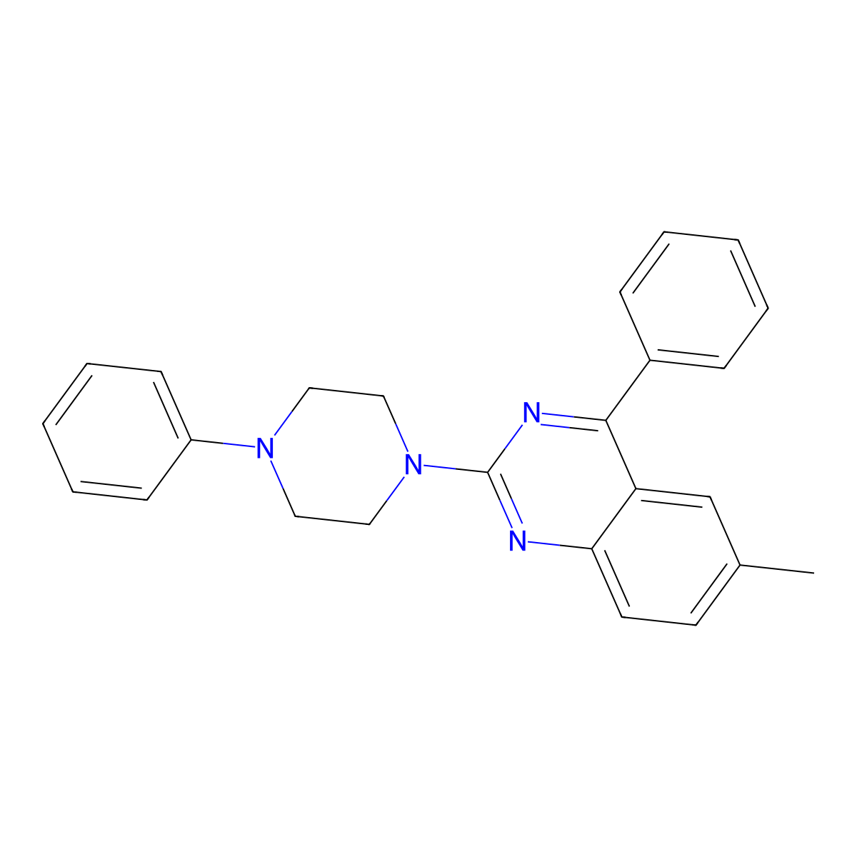 6-Methyl-4-phenyl-2-(4-phenylpiperazin-1-yl)quinazoline molecular structure, CAS 352434-92-5