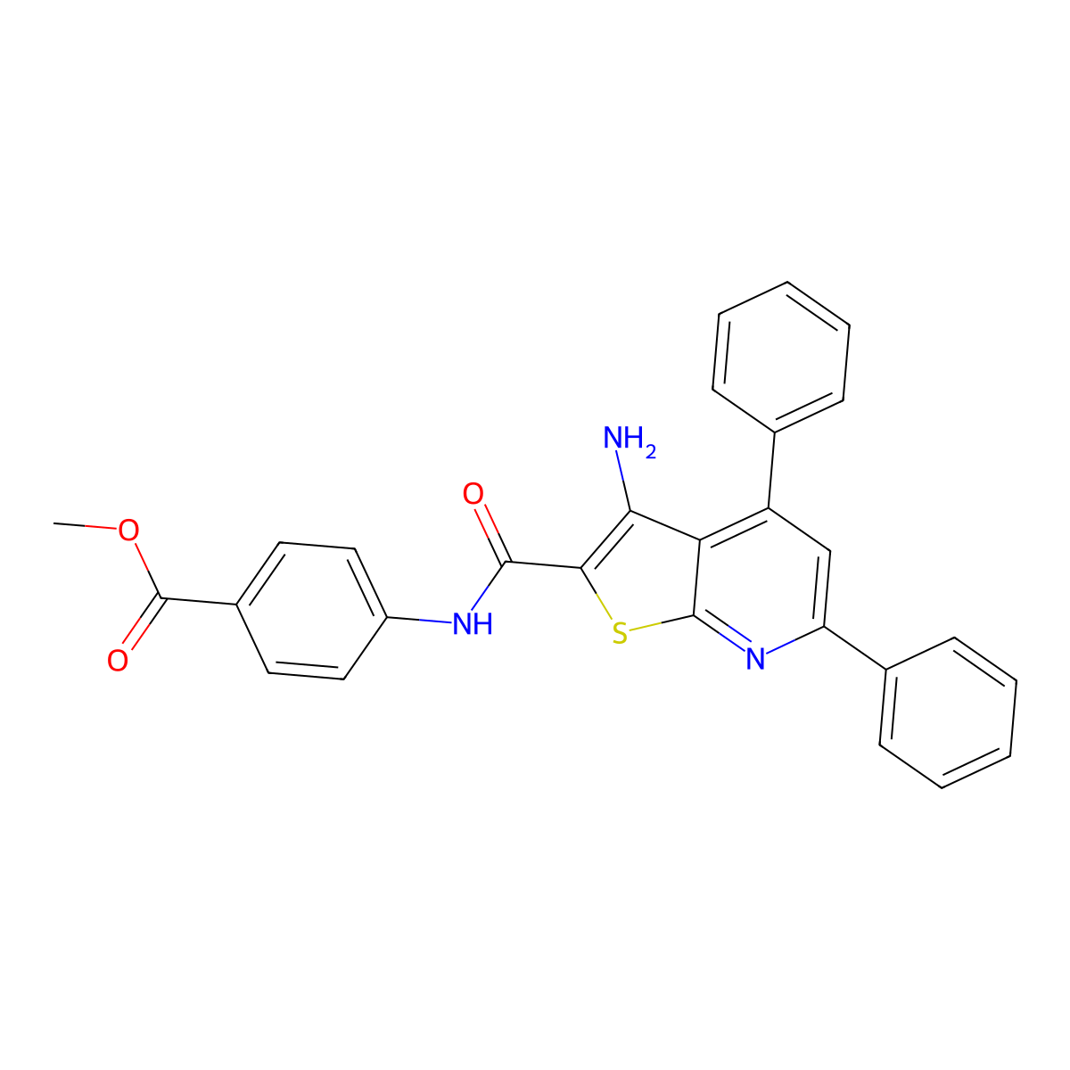 Methyl 4-(3-amino-4,6-diphenylthieno[2,3-b]pyridine-2-carboxamido)benzoate molecular structure, CAS 352435-14-4
