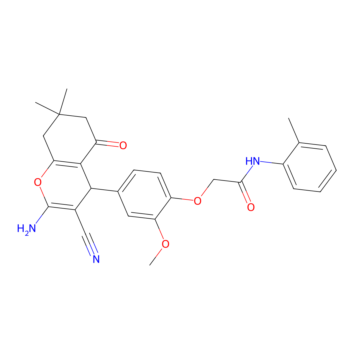 2-(4-(2-Amino-3-cyano-7,7-dimethyl-5-oxo-5,6,7,8-tetrahydro-4H-chromen-4-yl)-2-methoxyphenoxy)-N-(o-tolyl)acetamide molecular structure, CAS 352435-31-5