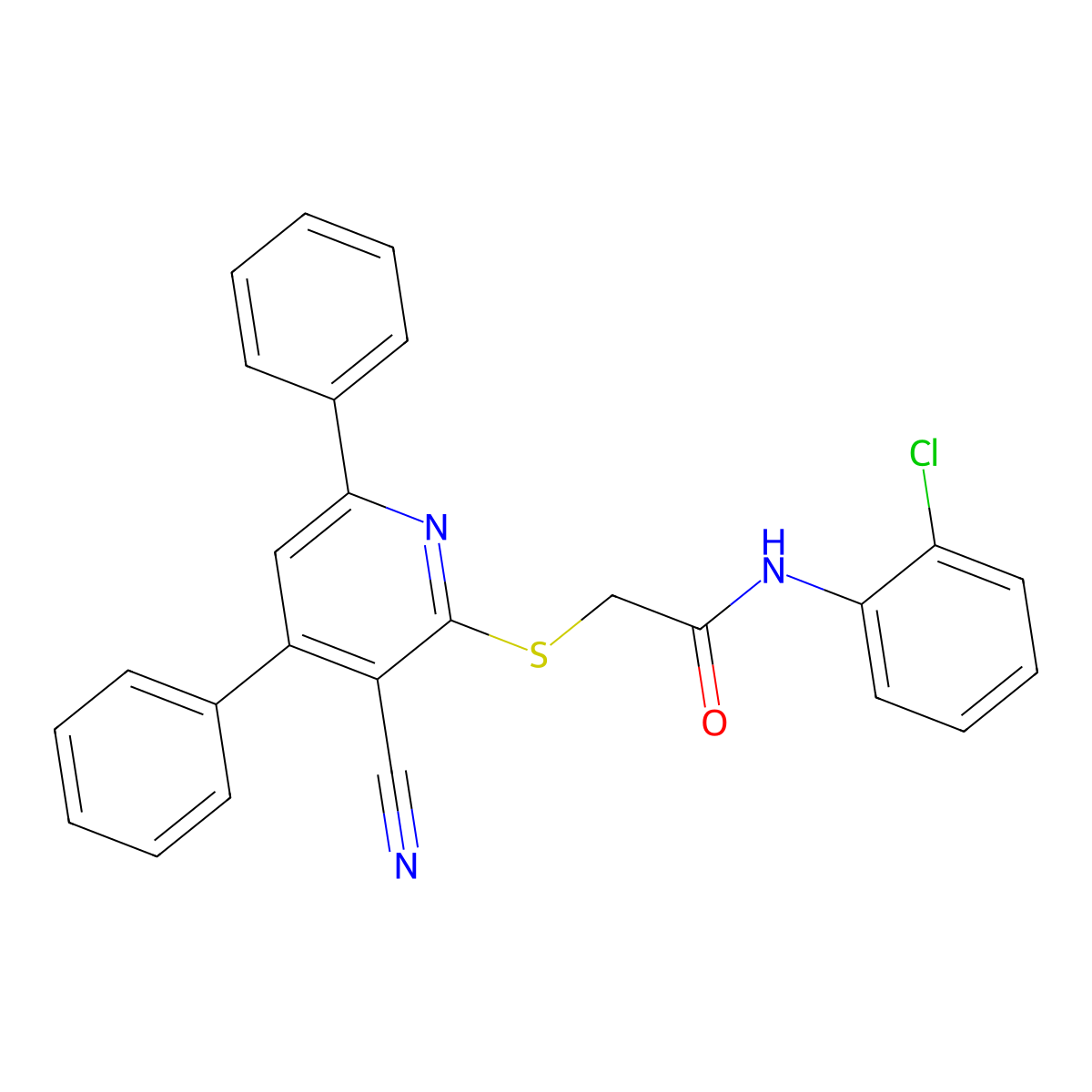 N-(2-Chlorophenyl)-2-((3-cyano-4,6-diphenylpyridin-2-yl)thio)acetamide molecular structure, CAS 352435-32-6