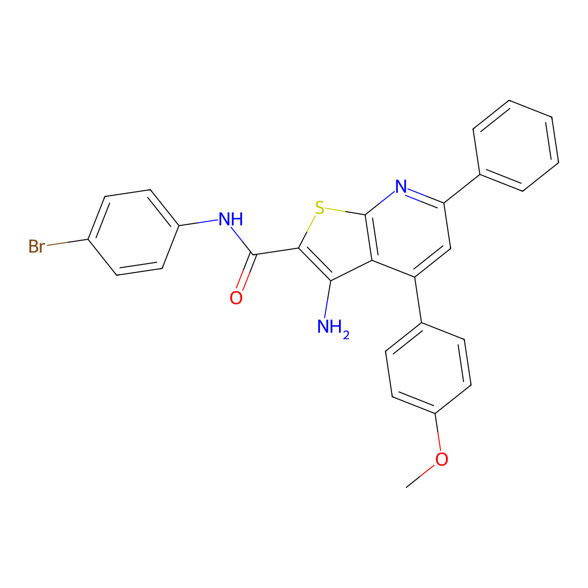 3-amino-N-(4-bromophenyl)-4-(4-methoxyphenyl)-6-phenylthieno[2,3-b]pyridine-2-carboxamide molecular structure, CAS 352435-45-1