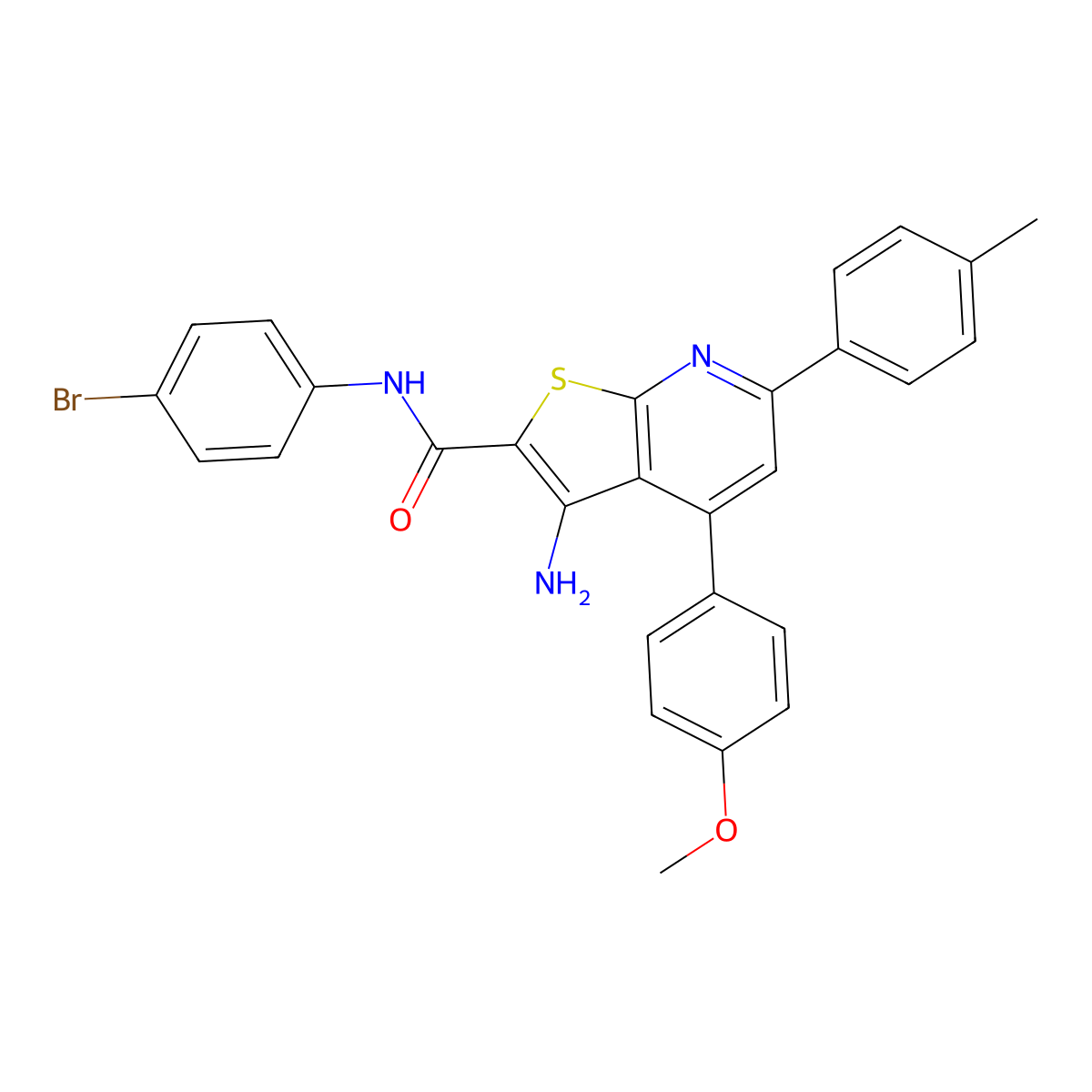 3-amino-N-(4-bromophenyl)-4-(4-methoxyphenyl)-6-(4-methylphenyl)thieno[2,3-b]pyridine-2-carboxamide molecular structure, CAS 352435-76-8