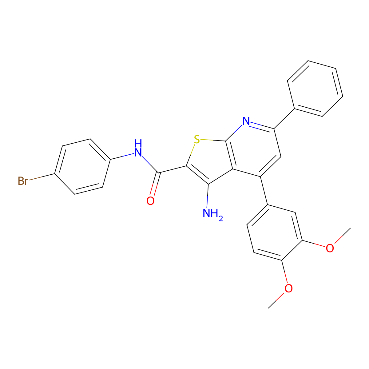 3-amino-N-(4-bromophenyl)-4-(3,4-dimethoxyphenyl)-6-phenylthieno[2,3-b]pyridine-2-carboxamide molecular structure, CAS 352435-80-4