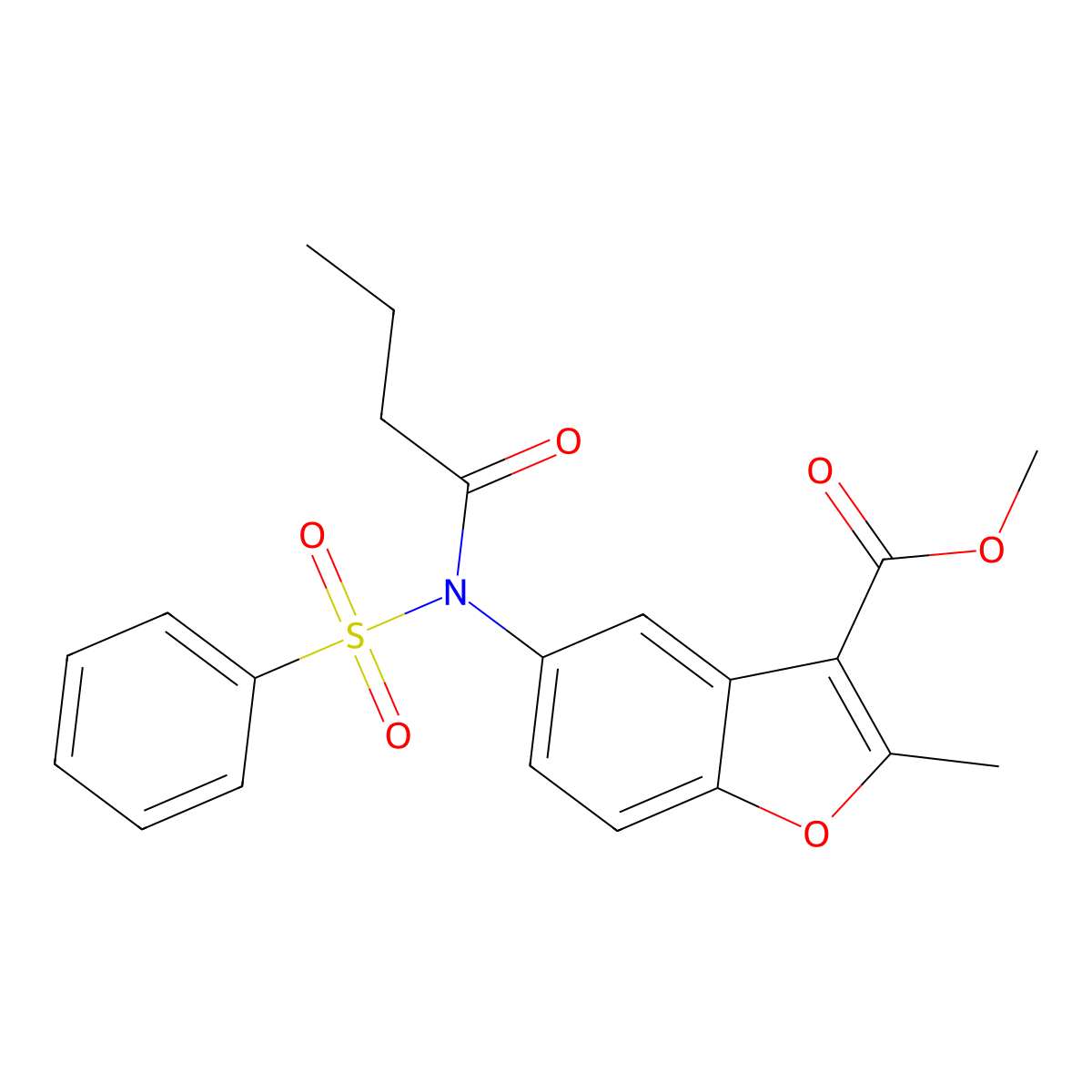 Methyl 5-[butyryl(phenylsulfonyl)amino]-2-methyl-1-benzofuran-3-carboxylate molecular structure, CAS 352436-01-2