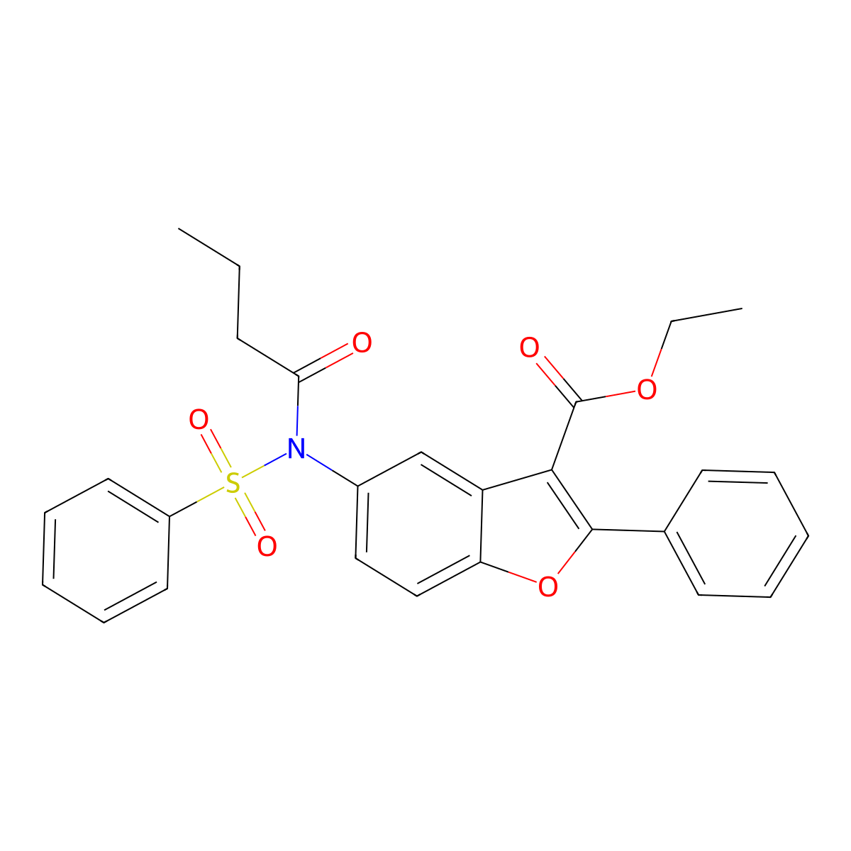 ethyl 2-phenyl-5-(N-(phenylsulfonyl)butyramido)benzofuran-3-carboxylate molecular structure, CAS 352436-11-4