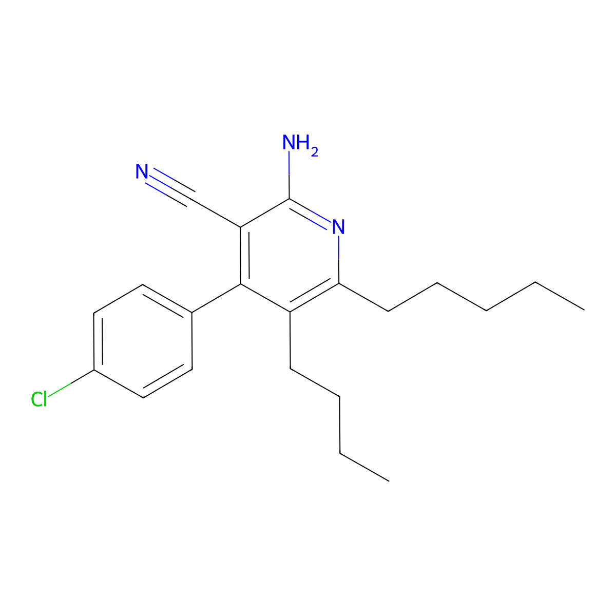 2-Amino-5-butyl-4-(4-chlorophenyl)-6-pentylpyridine-3-carbonitrile molecular structure, CAS 352436-23-8