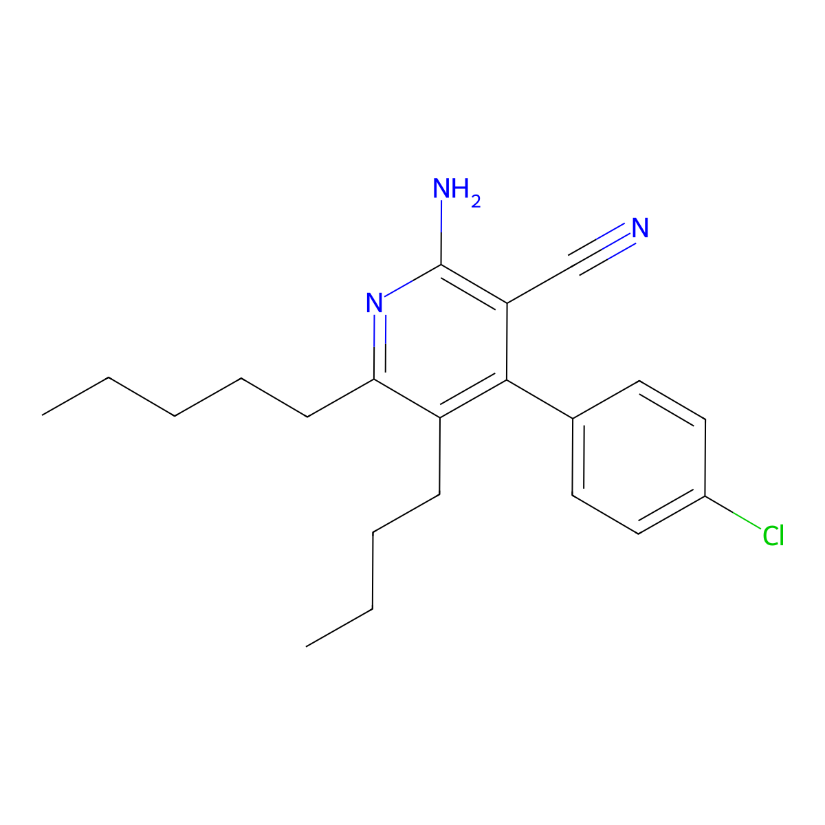 2-Amino-5-butyl-4-(4-chlorophenyl)-6-pentylpyridine-3-carbonitrile molecular structure, CAS 352436-23-8
