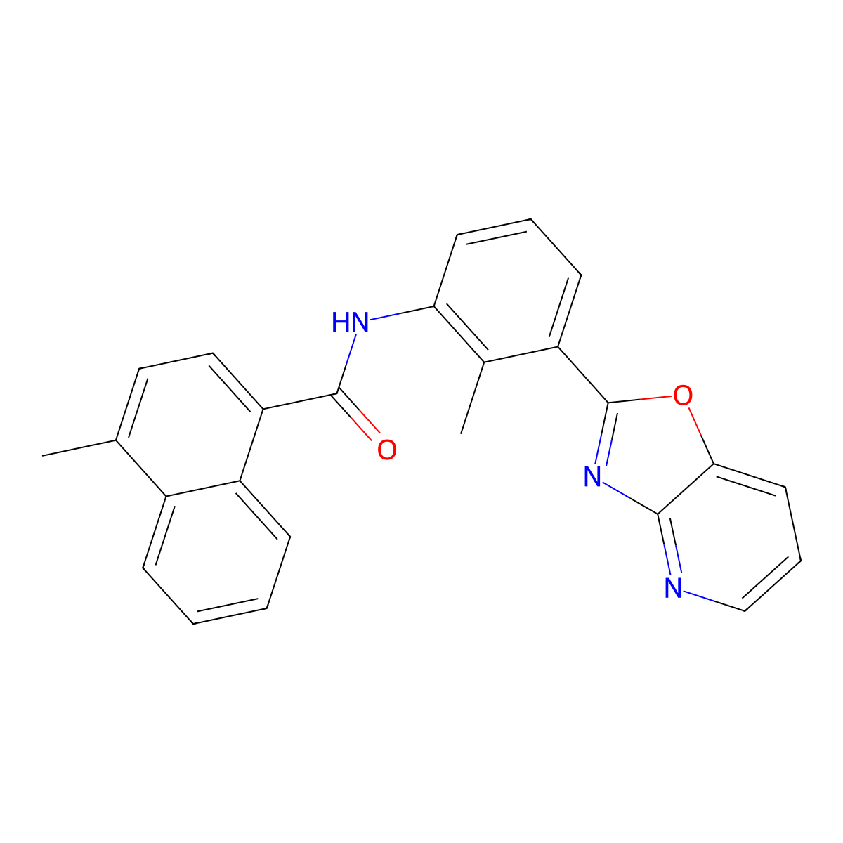 4-methyl-N-[2-methyl-3-([1,3]oxazolo[4,5-b]pyridin-2-yl)phenyl]naphthalene-1-carboxamide molecular structure, CAS 352441-49-7