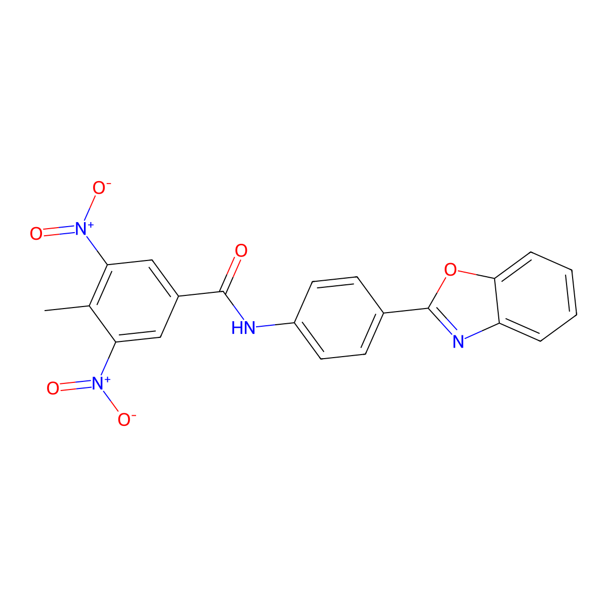 N-[4-(1,3-benzoxazol-2-yl)phenyl]-4-methyl-3,5-dinitrobenzamide molecular structure, CAS 352442-45-6