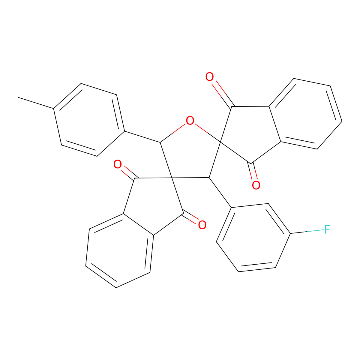 3'-(3-Fluorophenyl)-5'-(4-methylphenyl)dispiro[indene-2,2'-furan-4',2''-indene]-1,1'',3,3''-tetrone molecular structure, CAS 352443-23-3