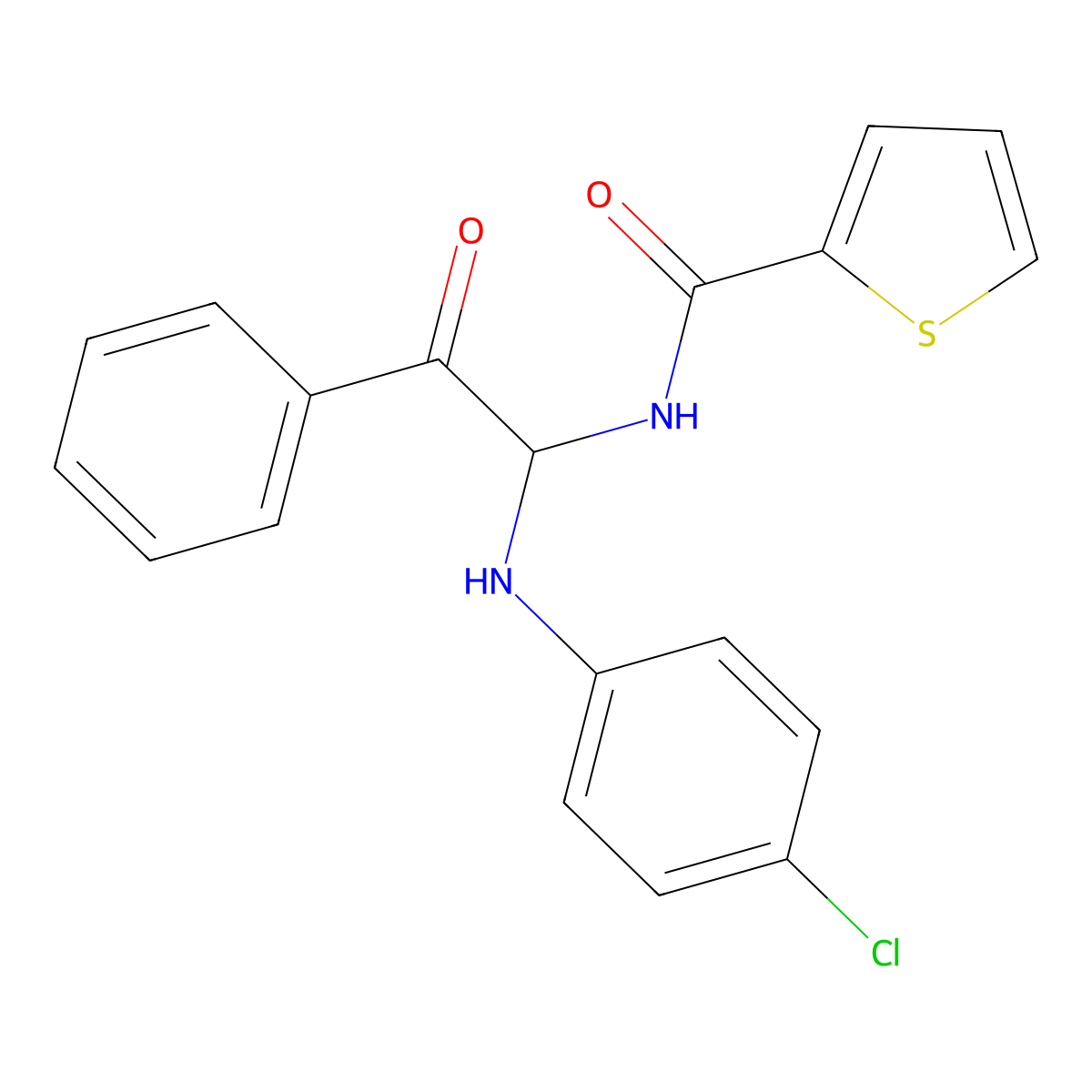 N-{1-[(4-chlorophenyl)amino]-2-oxo-2-phenylethyl}thiophene-2-carboxamide molecular structure, CAS 352443-37-9