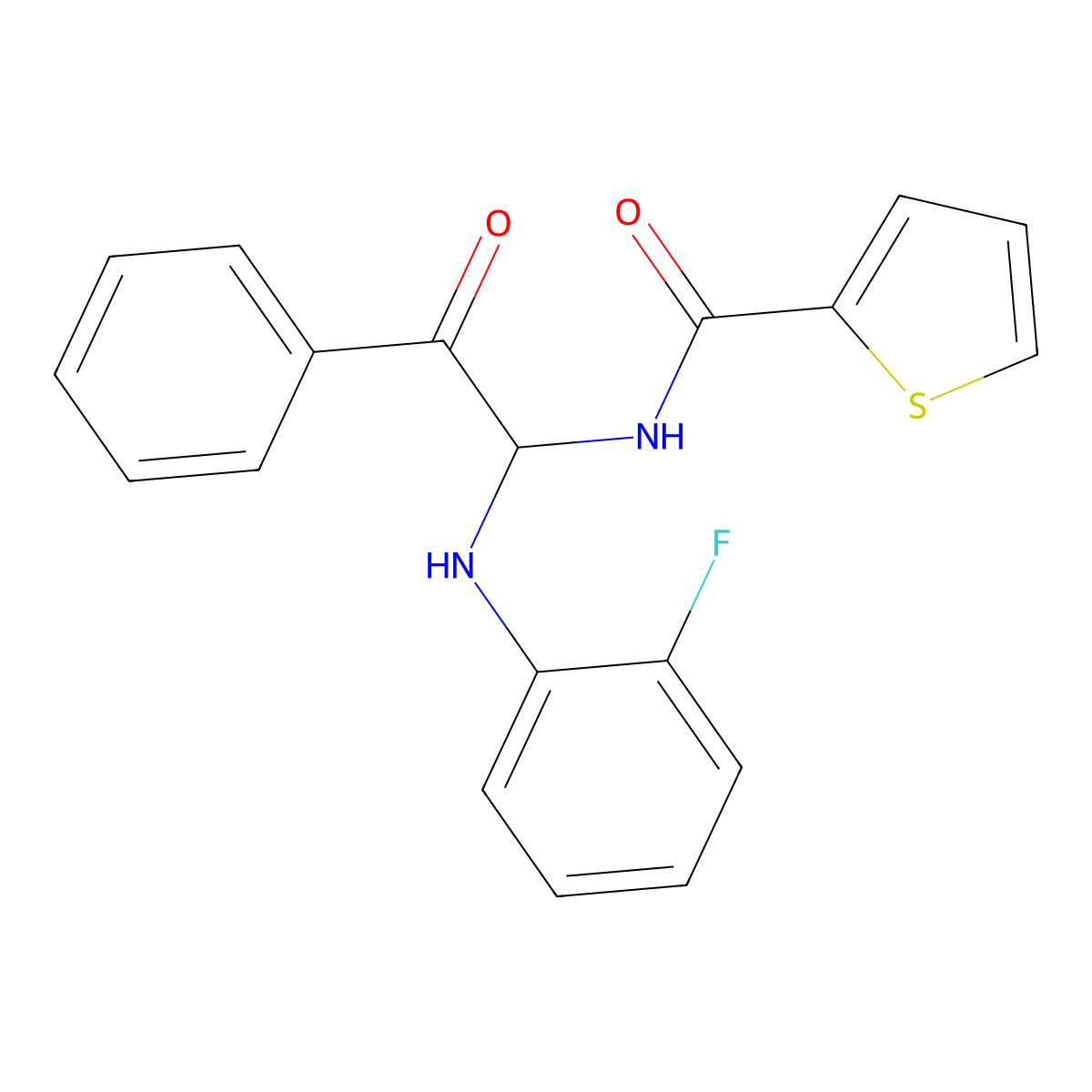 N-{1-[(2-fluorophenyl)amino]-2-oxo-2-phenylethyl}thiophene-2-carboxamide molecular structure, CAS 352443-44-8