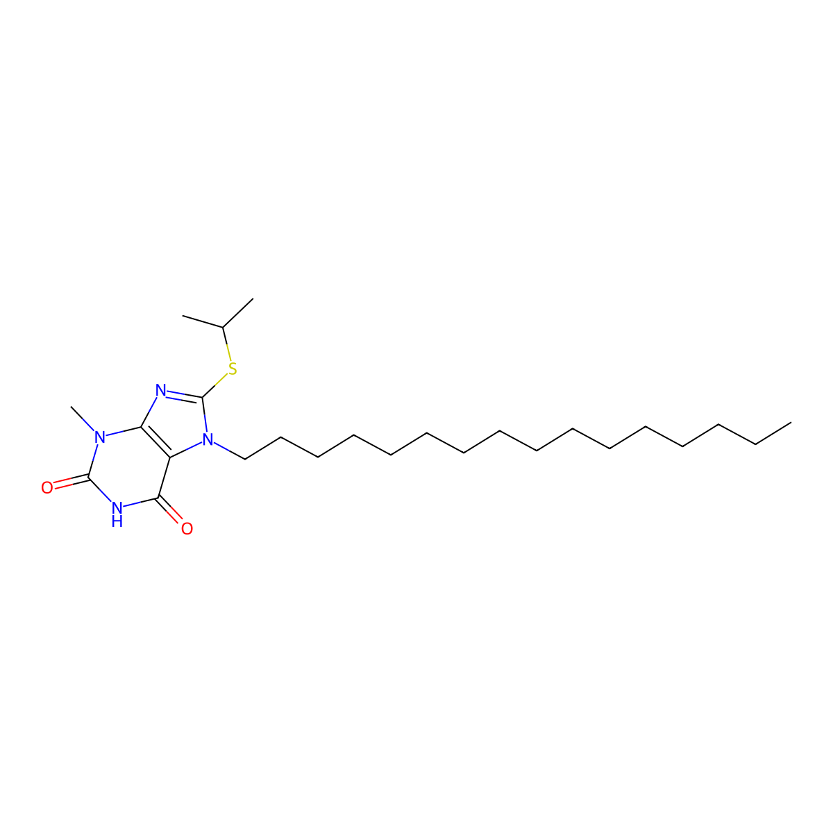 7-Hexadecyl-8-isopropylsulfanyl-3-methyl-3,7-dihydro-purine-2,6-dione molecular structure, CAS 352443-54-0