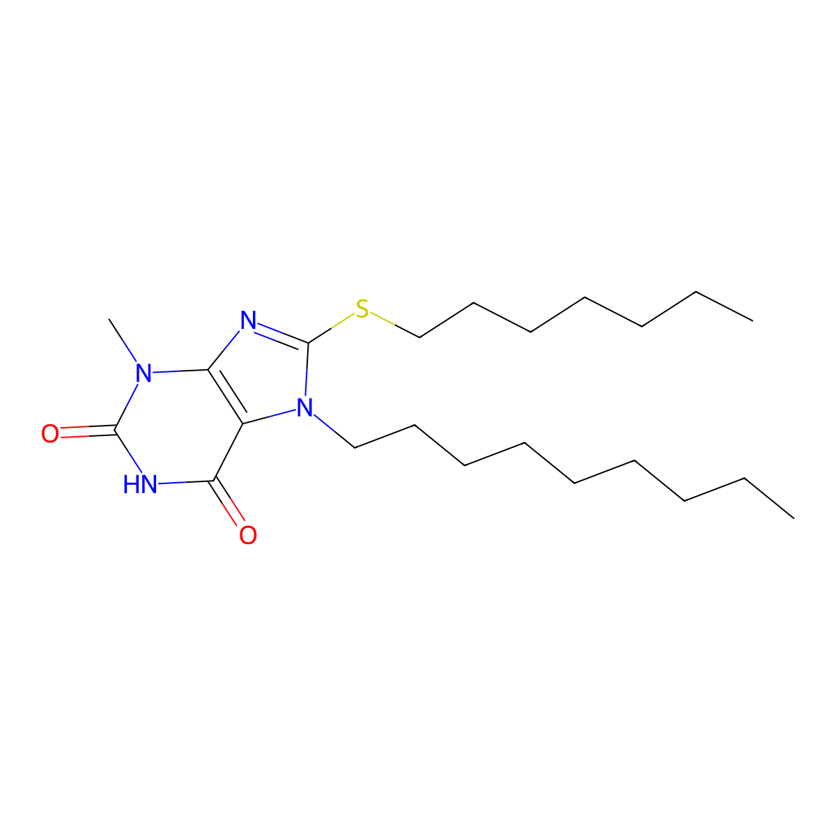 8-Heptylsulfanyl-3-methyl-7-nonyl-3,7-dihydro-purine-2,6-dione molecular structure, CAS 352443-63-1