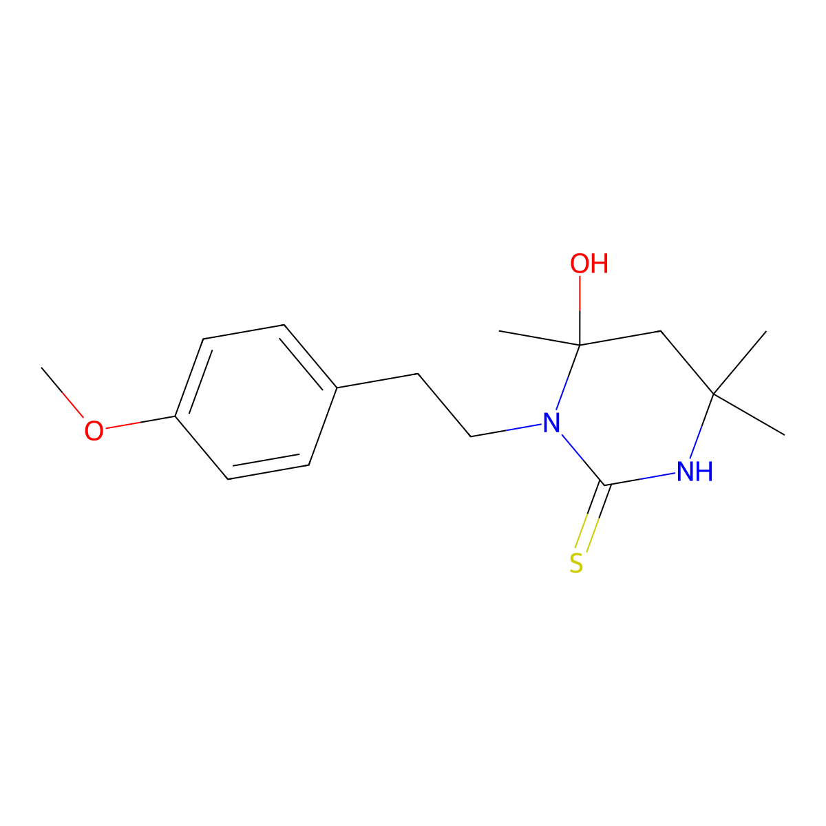 6-hydroxy-1-[2-(4-methoxyphenyl)ethyl]-4,4,6-trimethyltetrahydropyrimidine-2(1H)-thione molecular structure, CAS 352444-10-1