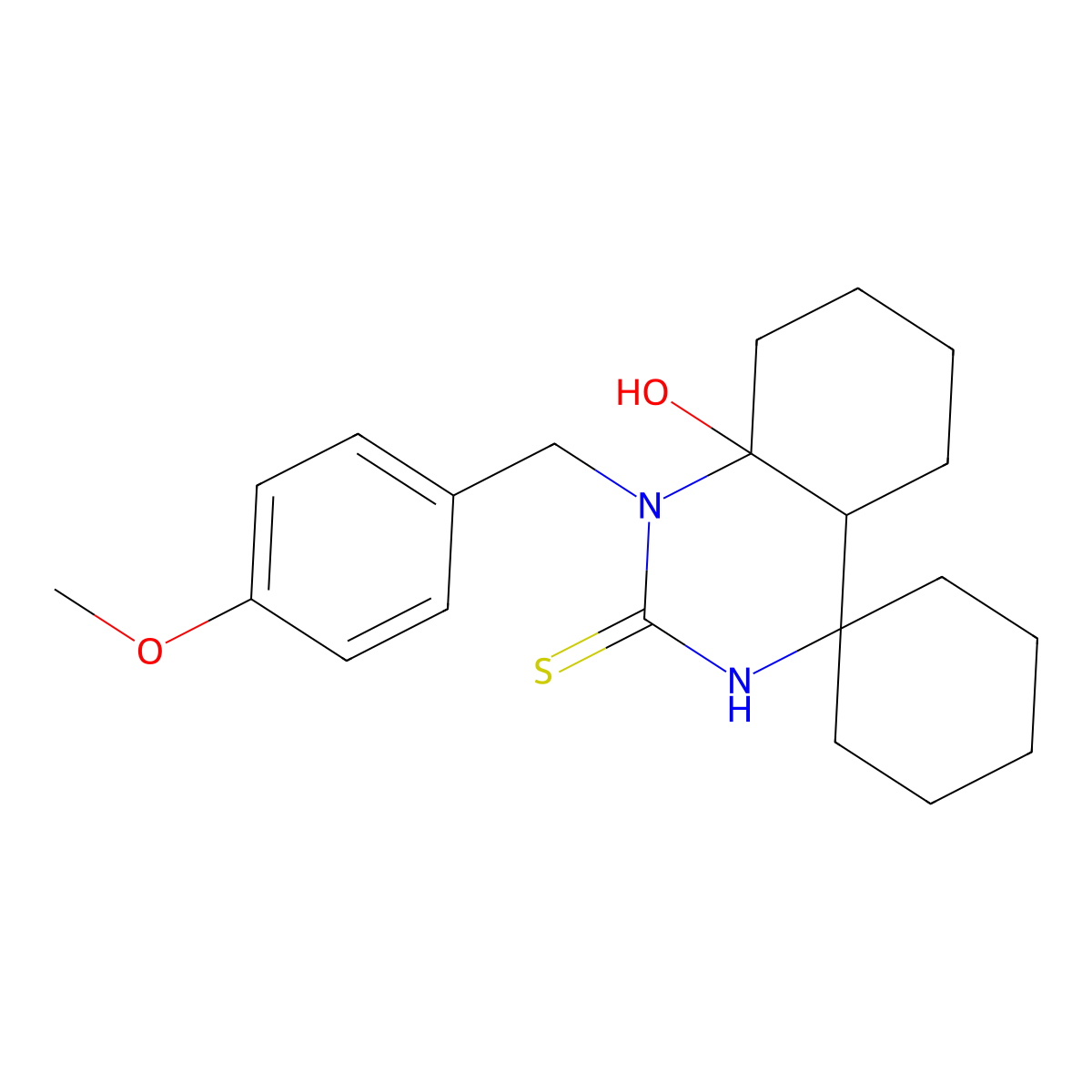 8a'-hydroxy-1'-(4-methoxybenzyl)hexahydro-1'H-spiro[cyclohexane-1,4'-quinazoline]-2'(3'H)-thione molecular structure, CAS 352444-11-2