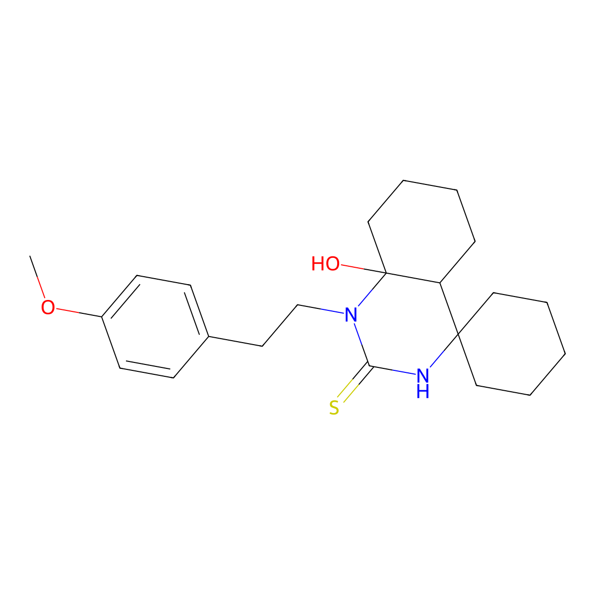 8a-Hydroxy-1-[2-(4-methoxyphenyl)ethyl]spiro[3,4a,5,6,7,8-hexahydroquinazoline-4,1'-cyclohexane]-2-thione molecular structure, CAS 352444-12-3