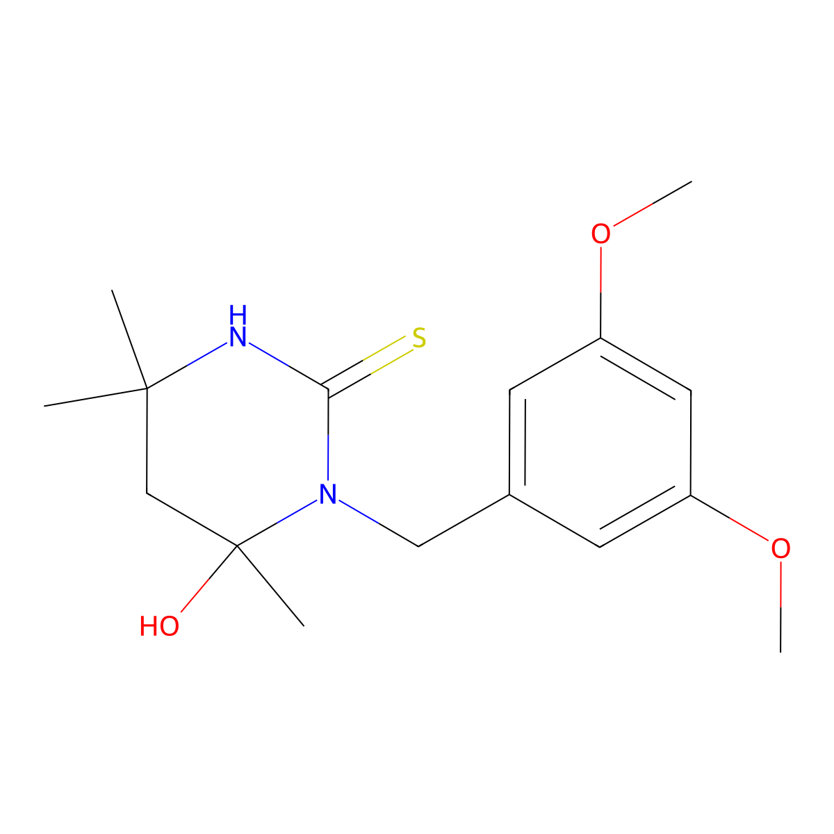 1-(3,5-dimethoxybenzyl)-6-hydroxy-4,4,6-trimethyltetrahydropyrimidine-2(1H)-thione molecular structure, CAS 352444-15-6