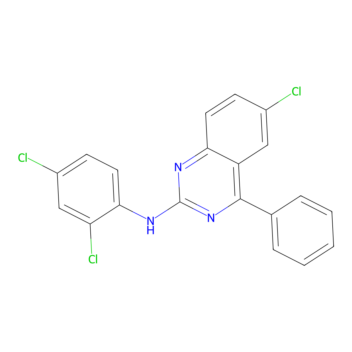 6-chloro-N-(2,4-dichlorophenyl)-4-phenylquinazolin-2-amine molecular structure, CAS 352445-08-0