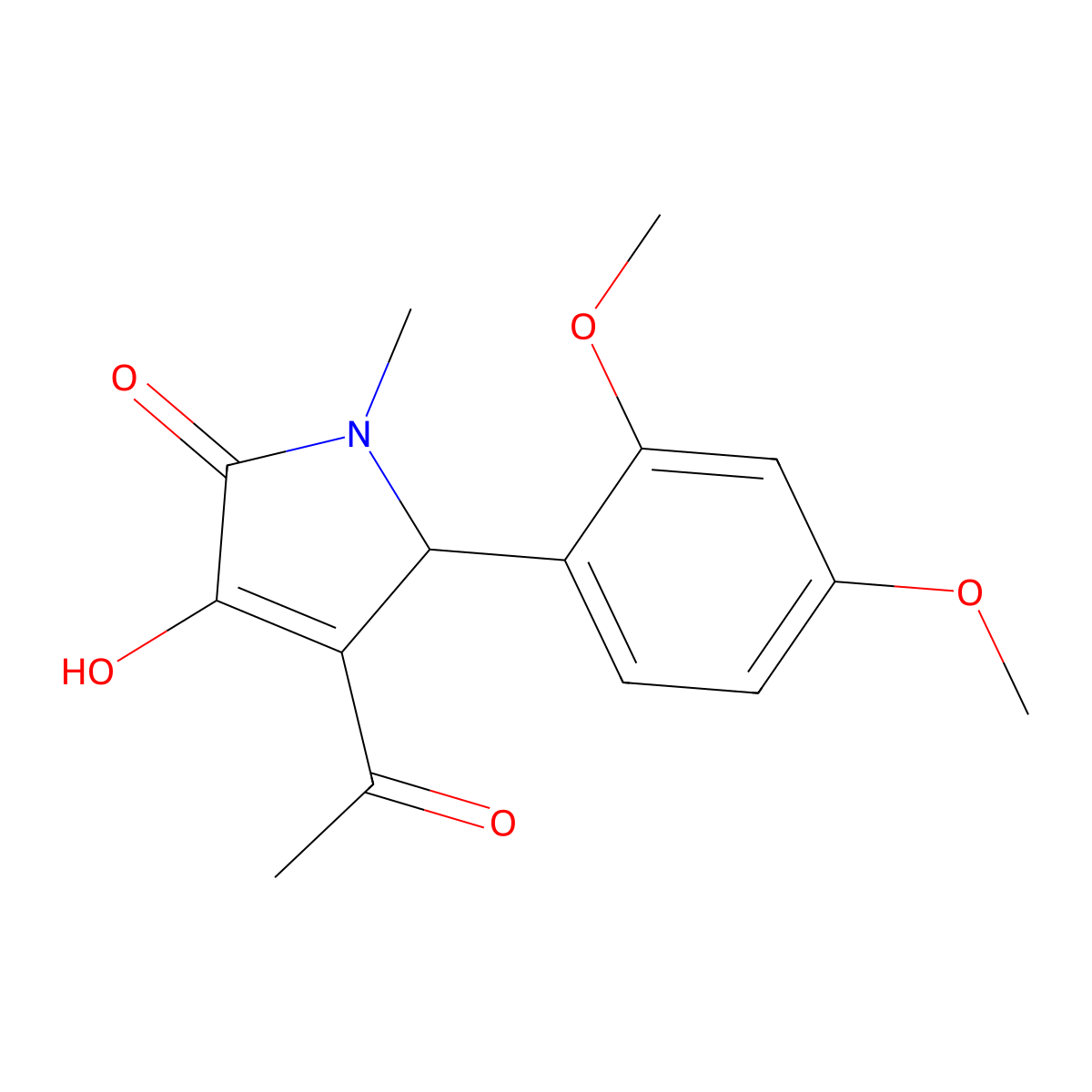 3-acetyl-2-(2,4-dimethoxyphenyl)-4-hydroxy-1-methyl-2H-pyrrol-5-one molecular structure, CAS 352445-19-3