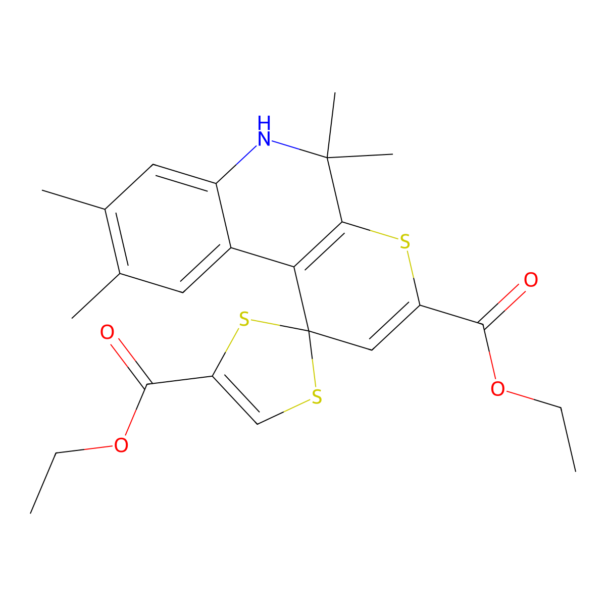 diethyl 5',5',8',9'-tetramethylspiro[1,3-dithiole-2,1'-6H-thiopyrano[2,3-c]quinoline]-3',4-dicarboxylate molecular structure, CAS 352445-34-2