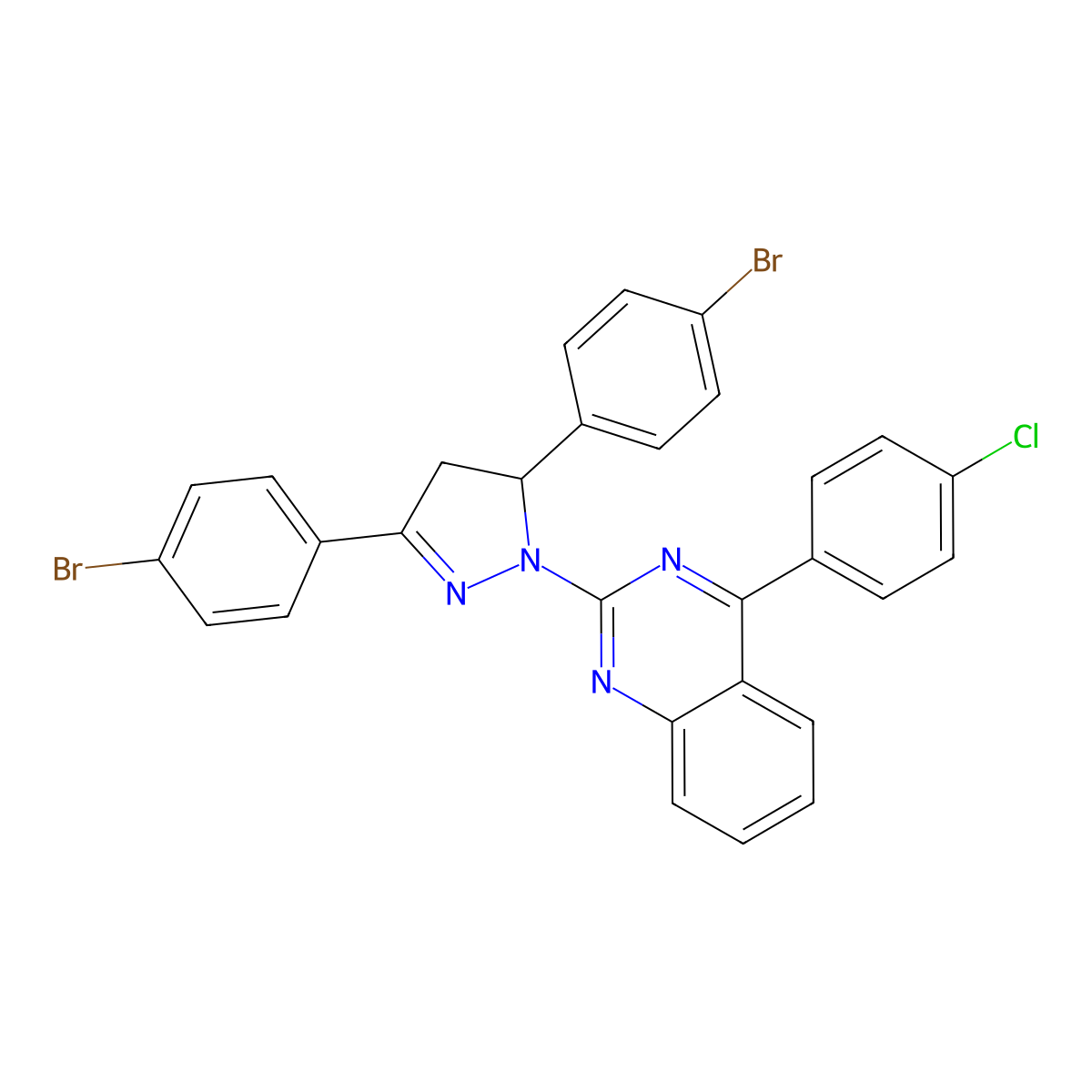 2-[3,5-Bis(4-bromophenyl)-3,4-dihydropyrazol-2-yl]-4-(4-chlorophenyl)quinazoline molecular structure, CAS 352445-58-0