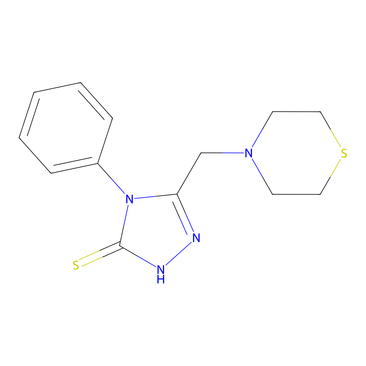 4-phenyl-3-(thiomorpholin-4-ylmethyl)-1H-1,2,4-triazole-5-thione molecular structure, CAS 352445-71-7