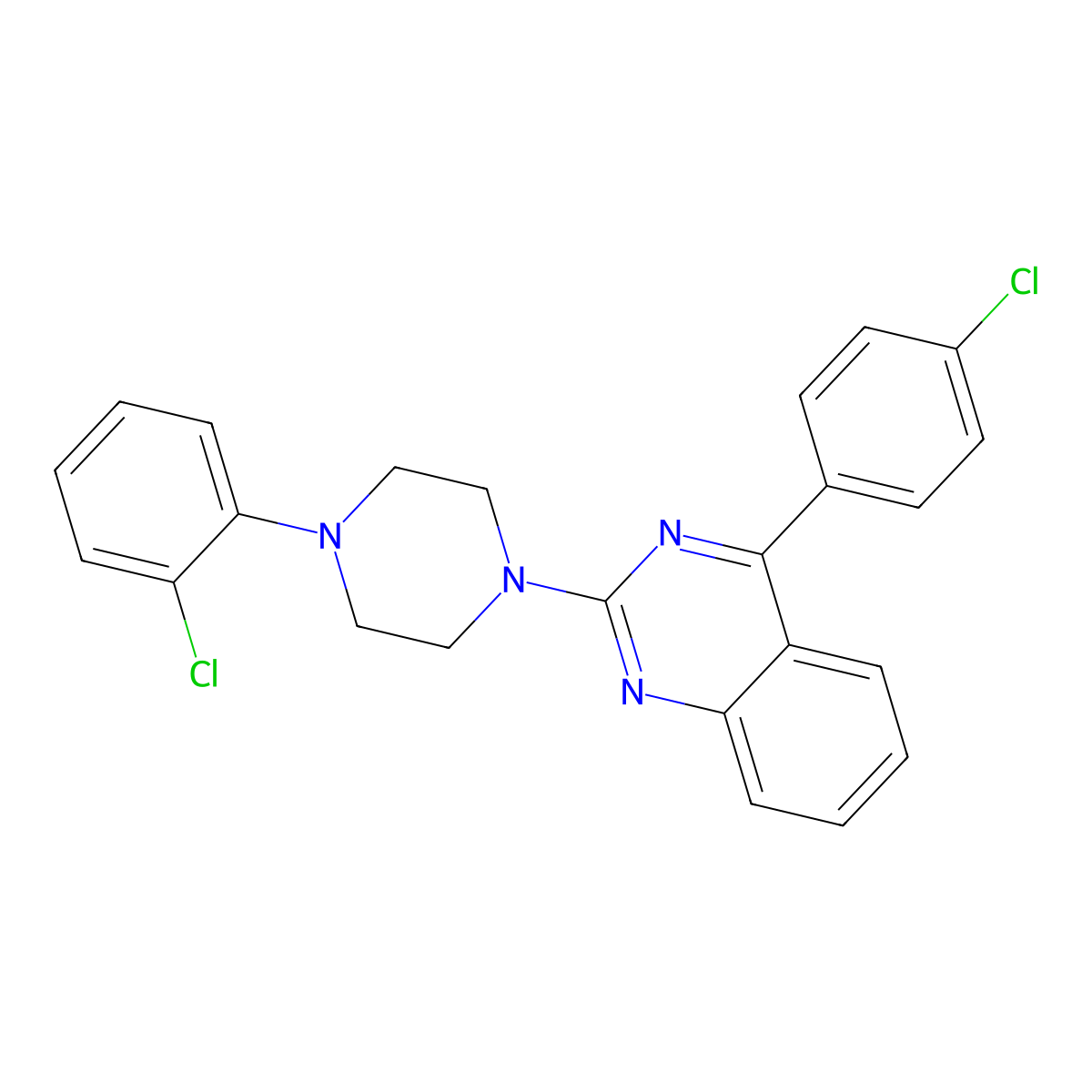 4-(4-Chlorophenyl)-2-(4-(2-chlorophenyl)piperazin-1-yl)quinazoline molecular structure, CAS 352446-06-1