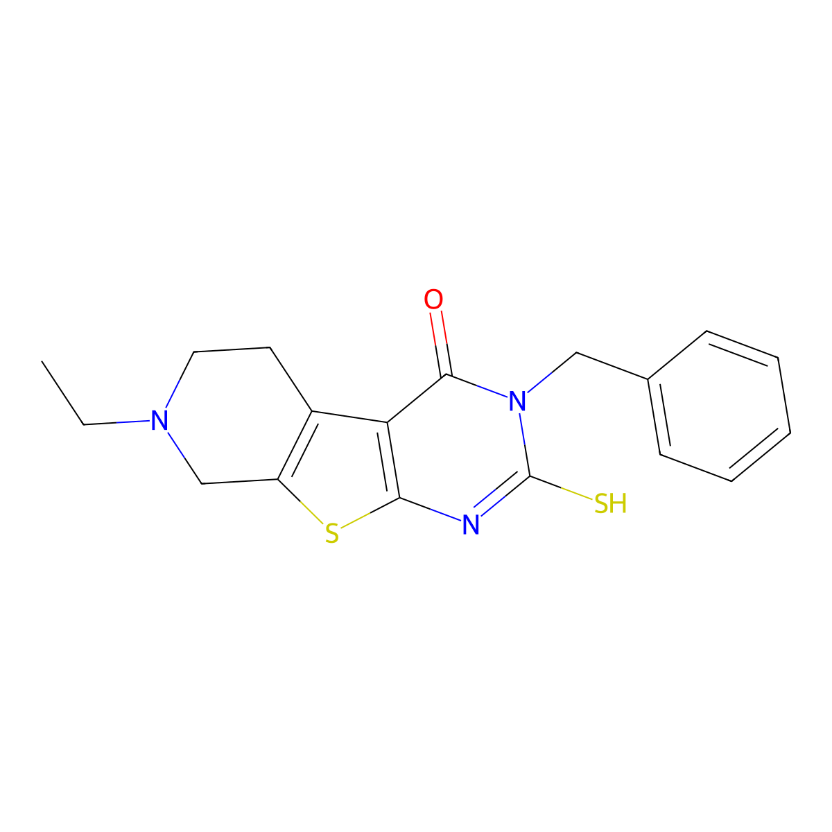 3-Benzyl-7-ethyl-2-mercapto-5,6,7,8-tetrahydro-3H-9-thia-1,3,7-triaza-fluoren-4-one molecular structure, CAS 352446-15-2