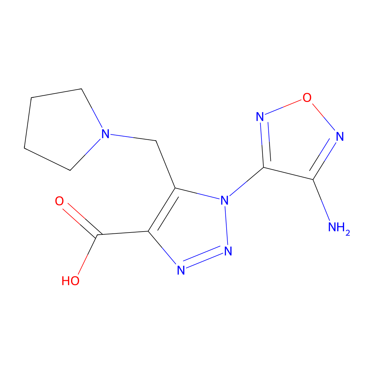1-(4-Amino-1,2,5-oxadiazol-3-yl)-5-(1-pyrrolidinylmethyl)-1H-1,2,3-triazole-4-carboxylic acid molecular structure, CAS 352446-61-8