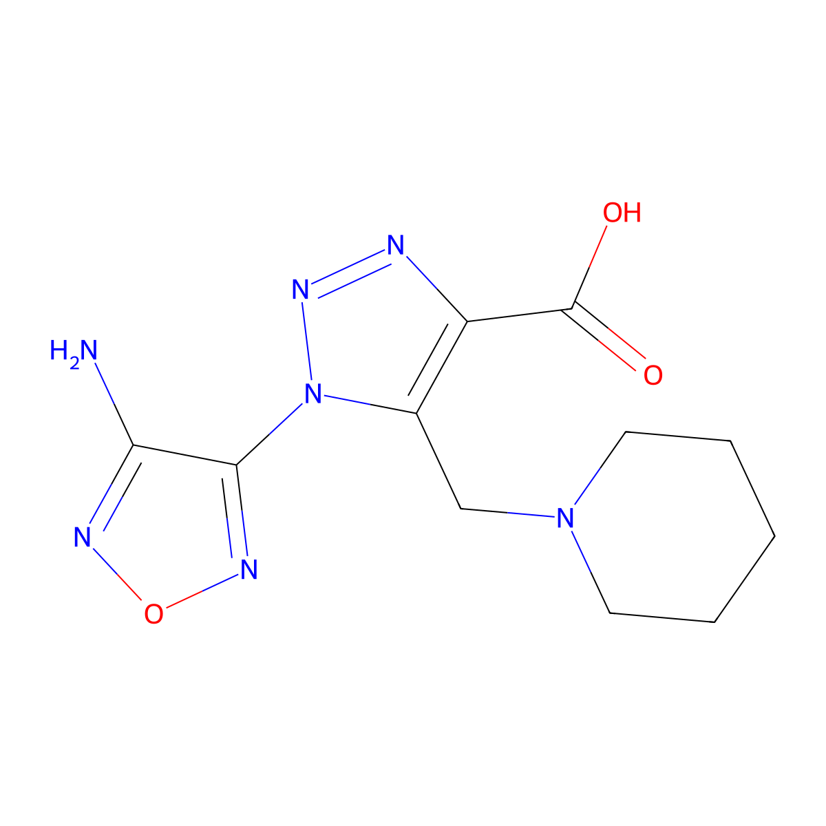 1-(4-amino-1,2,5-oxadiazol-3-yl)-5-(piperidin-1-ylmethyl)-1H-1,2,3-triazole-4-carboxylic acid molecular structure, CAS 352446-63-0
