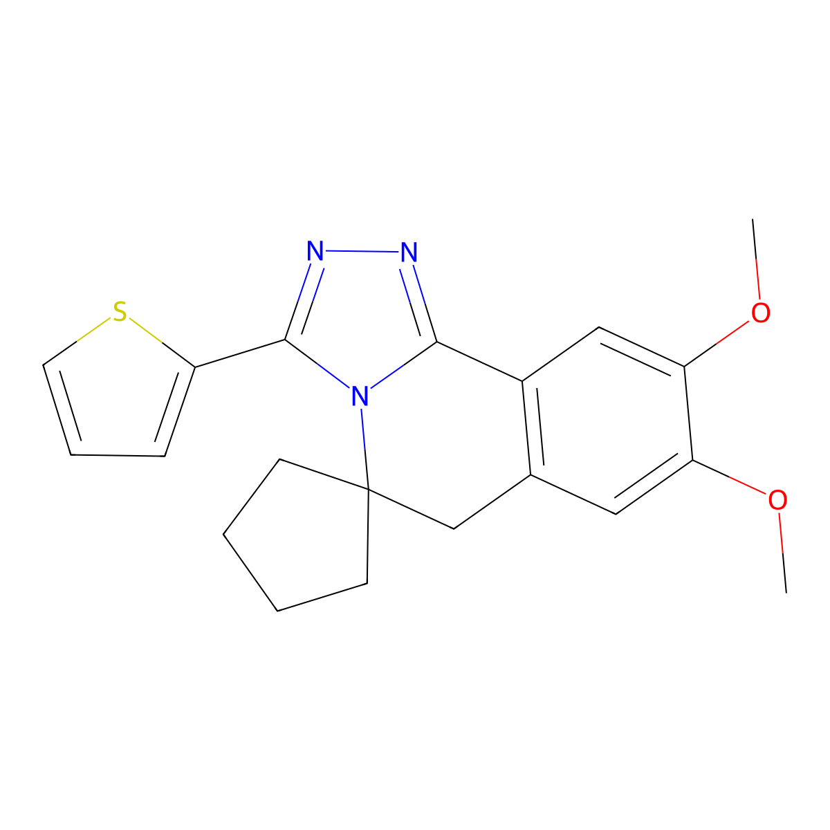 8,9-dimethoxy-3-thiophen-2-ylspiro[6H-[1,2,4]triazolo[3,4-a]isoquinoline-5,1'-cyclopentane] molecular structure, CAS 352448-28-3