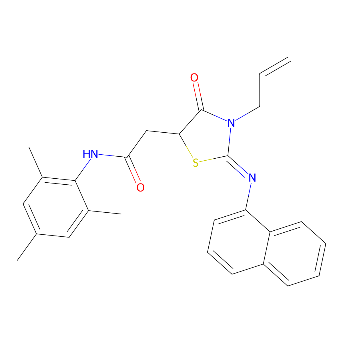 2-[3-allyl-2-(1-naphthylimino)-4-oxo-1,3-thiazolidin-5-yl]-N-mesitylacetamide molecular structure, CAS 352450-76-1