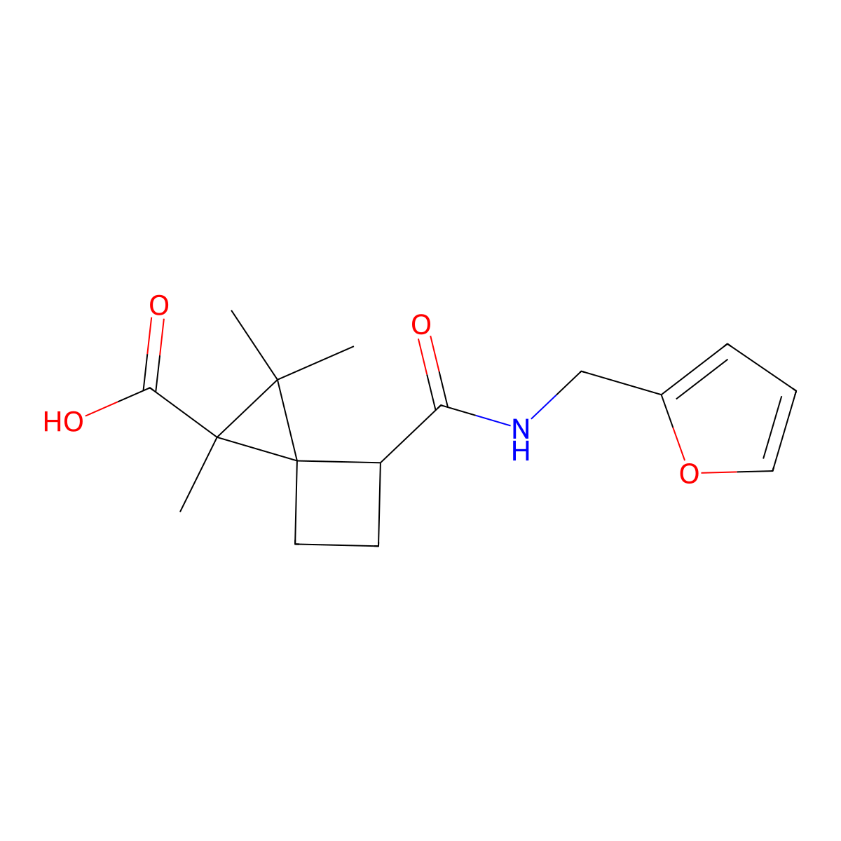 4-[(Furan-2-ylmethyl)-carbamoyl]-1,2,2-trimethyl-spiro[2.3]hexane-1-carboxylic acid molecular structure, CAS 352452-38-1