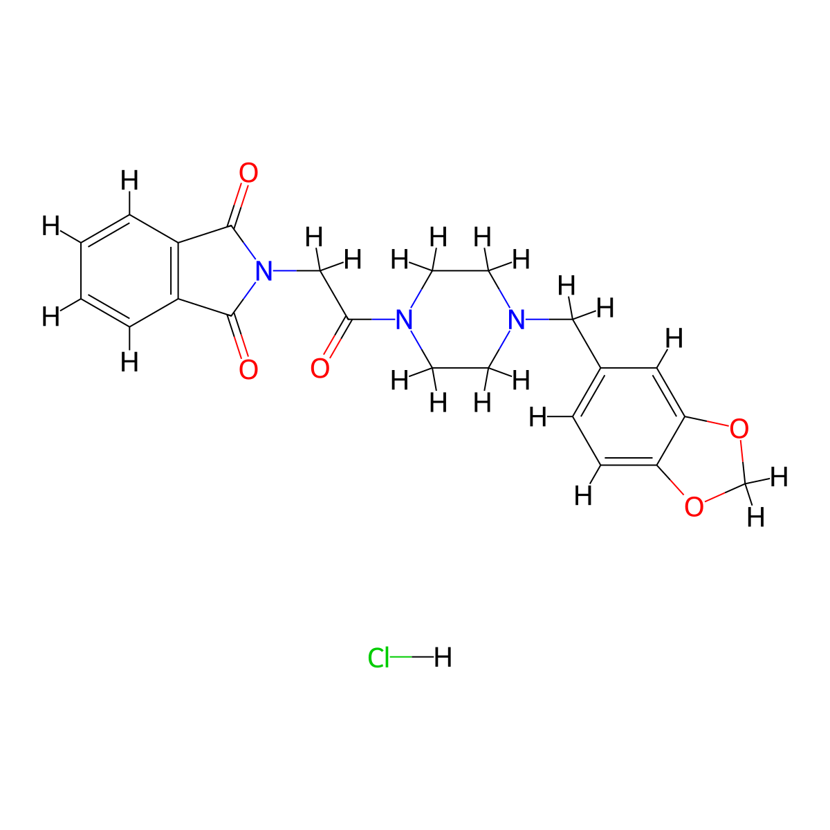 2-(2-(4-(Benzo[d][1,3]dioxol-5-ylmethyl)piperazin-1-yl)-2-oxoethyl)isoindoline-1,3-dione hydrochloride molecular structure, CAS 352460-53-8