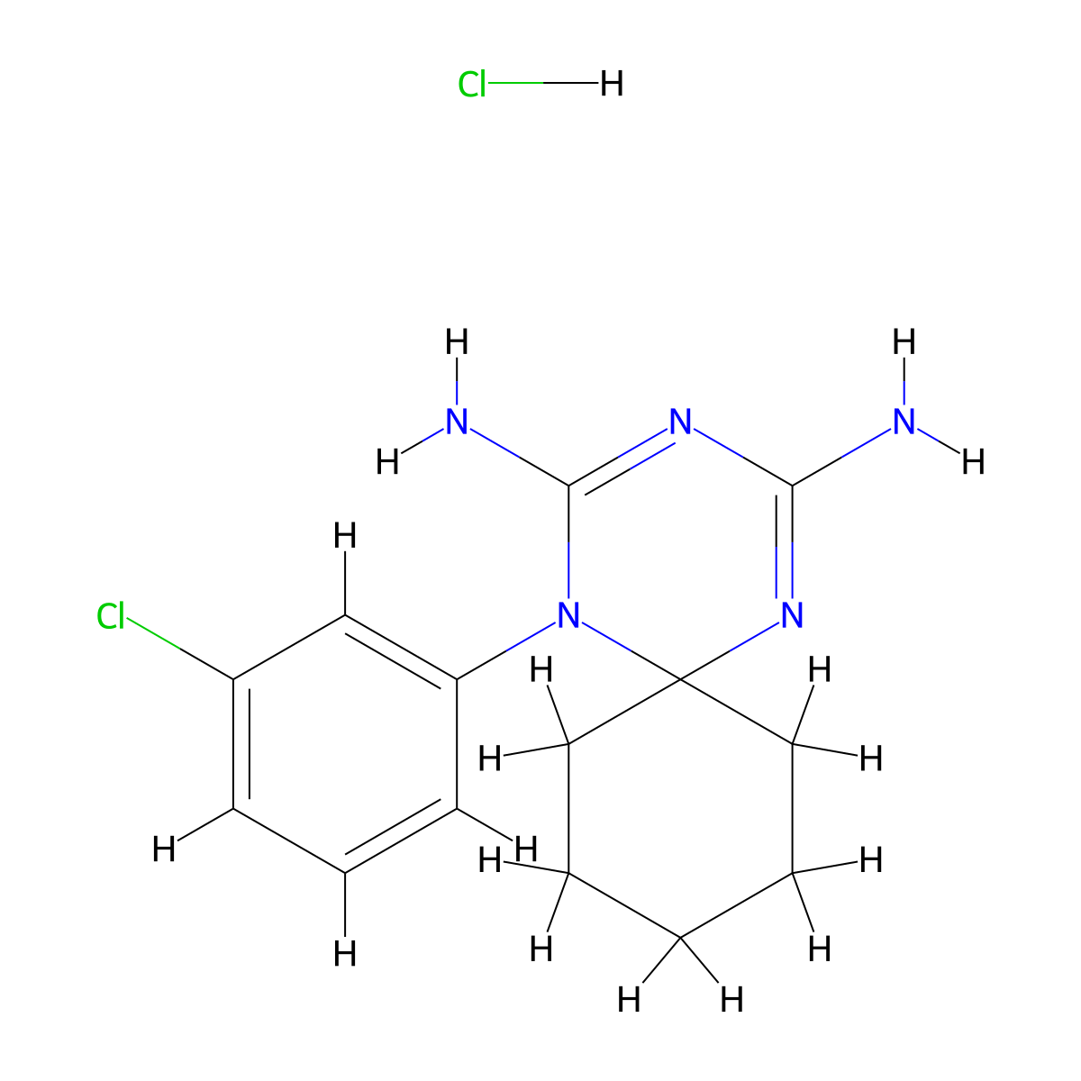 5-(3-Chlorophenyl)-1,3,5-triazaspiro[5.5]undeca-1,3-diene-2,4-diamine hydrochloride molecular structure, CAS 352521-76-7