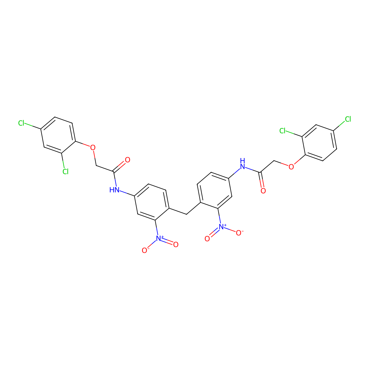 2-(2,4-dichlorophenoxy)-N-[4-[[4-[[2-(2,4-dichlorophenoxy)acetyl]amino]-2-nitrophenyl]methyl]-3-nitrophenyl]acetamide molecular structure, CAS 352532-09-3
