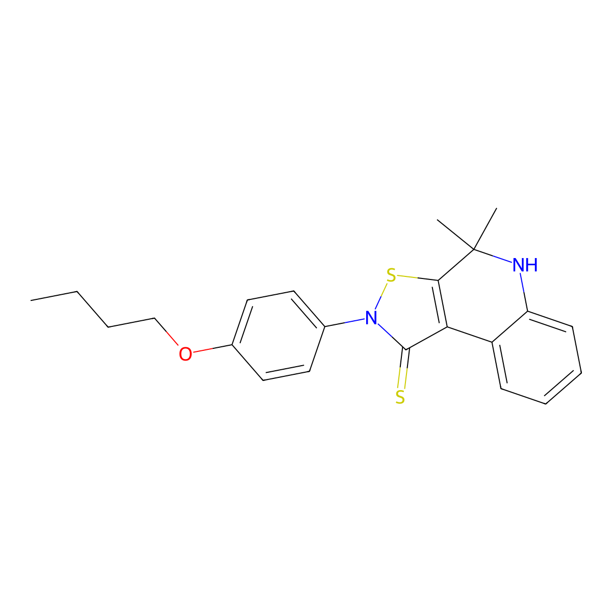 2-(4-butoxyphenyl)-4,4-dimethyl-4,5-dihydroisothiazolo[5,4-c]quinoline-1(2H)-thione molecular structure, CAS 352536-35-7
