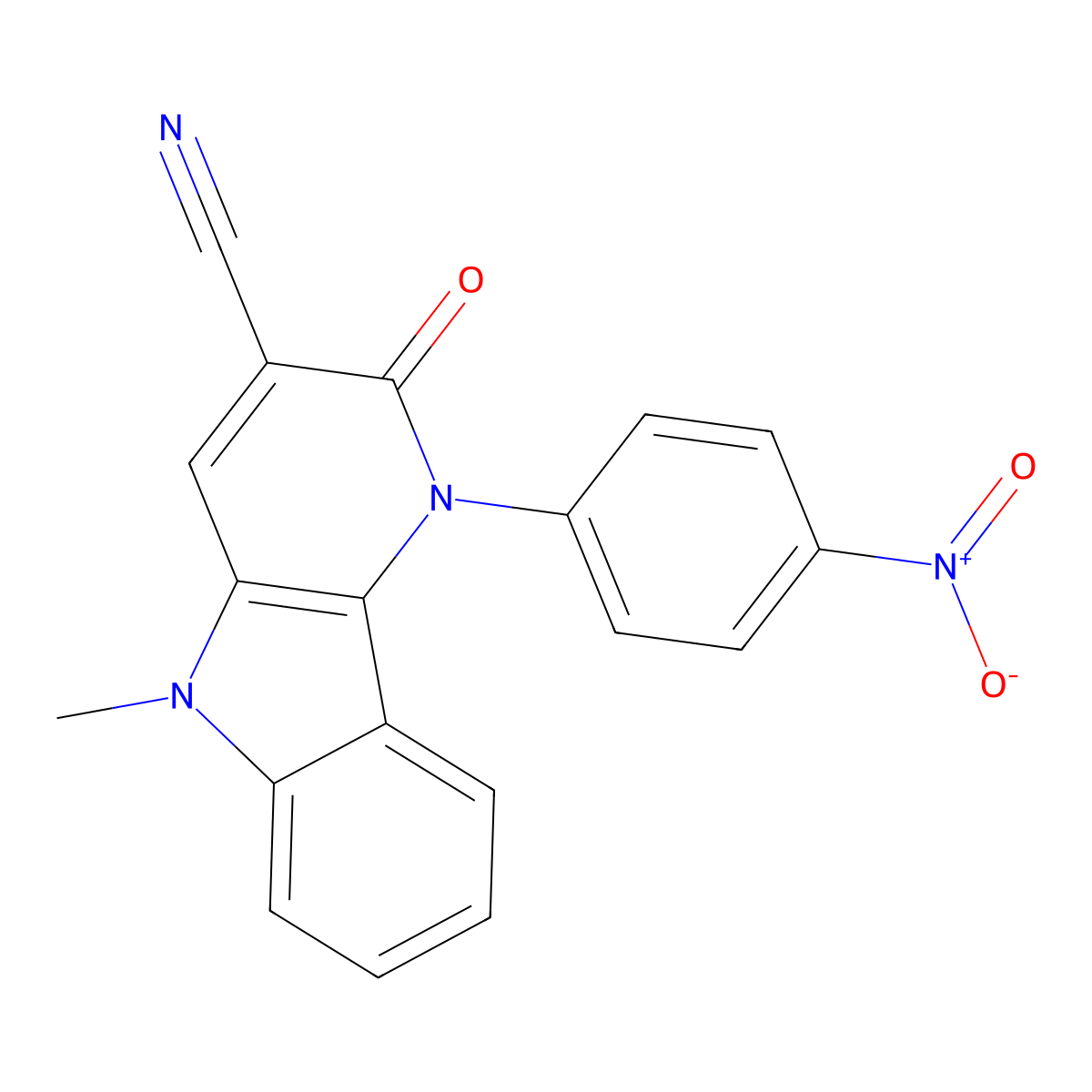 5-methyl-1-(4-nitrophenyl)-2-oxo-2,5-dihydro-1H-pyrido(3,2-b)indole-3-carbonitrile molecular structure, CAS 352548-47-1