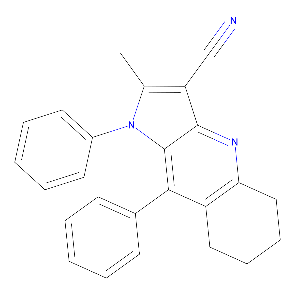 2-methyl-1,9-diphenyl-5,6,7,8-tetrahydro-1H-pyrrolo[3,2-b]quinoline-3-carbonitrile molecular structure, CAS 352548-66-4