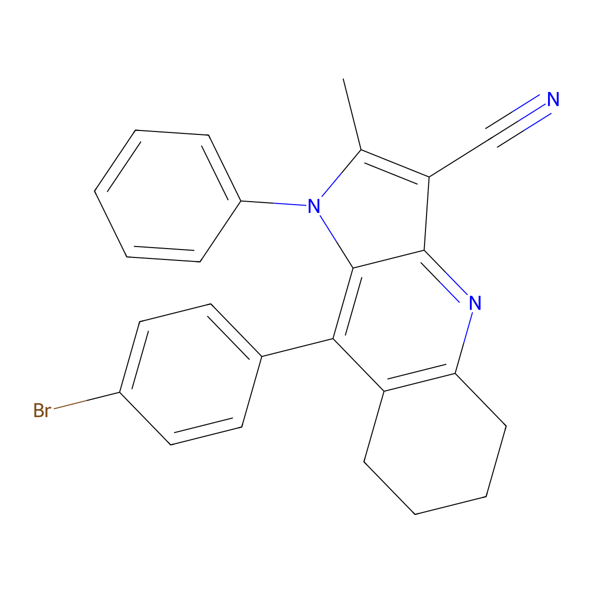 9-(4-bromophenyl)-2-methyl-1-phenyl-5,6,7,8-tetrahydro-1H-pyrrolo[3,2-b]quinoline-3-carbonitrile molecular structure, CAS 352548-70-0