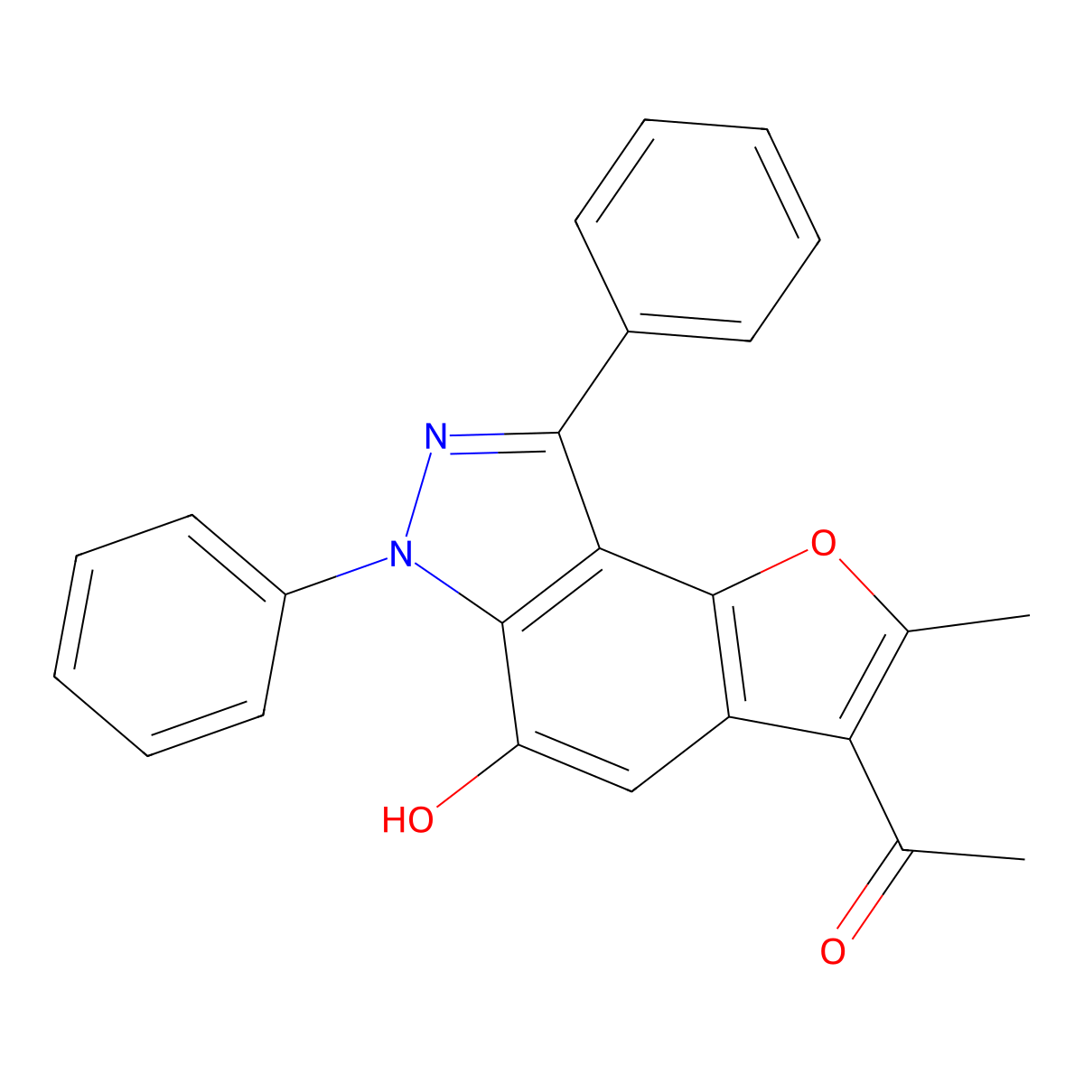 1-(5-hydroxy-2-methyl-6,8-diphenyl-6H-furo[2,3-e]indazol-3-yl)ethanone molecular structure, CAS 352548-78-8