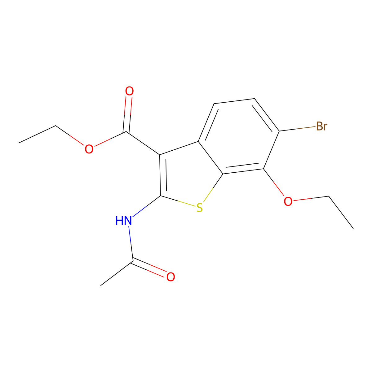 Ethyl 2-(acetylamino)-6-bromo-7-ethoxy-1-benzothiophene-3-carboxylate molecular structure, CAS 352549-72-5