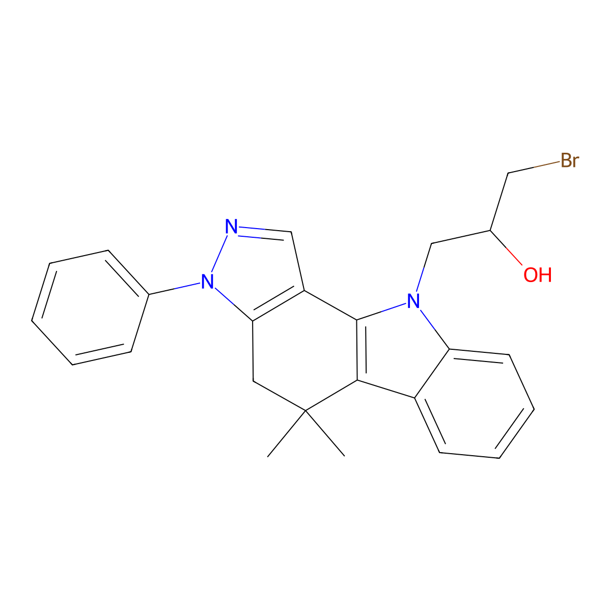 1-bromo-3-(5,5-dimethyl-3-phenyl-4H-pyrazolo[4,3-a]carbazol-10-yl)-2-propanol molecular structure, CAS 352552-75-1