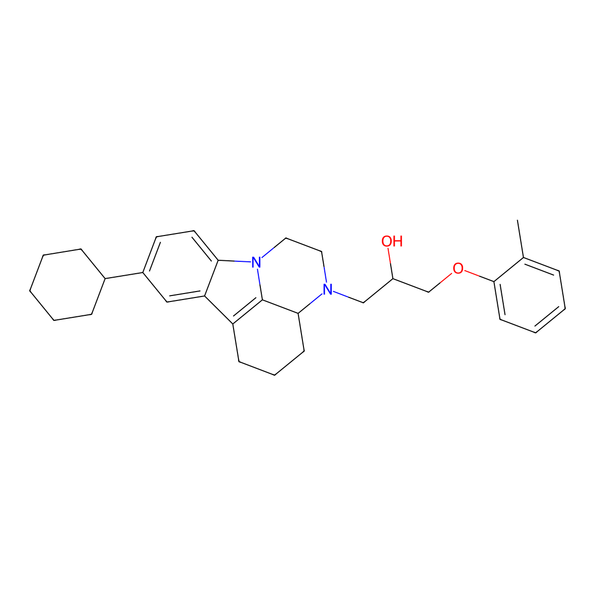 1-(8-cyclohexyl-1,2,3a,4,5,6-hexahydro-3H-pyrazino[3,2,1-jk]carbazol-3-yl)-3-(2-methylphenoxy)-2-propanol molecular structure, CAS 352552-77-3