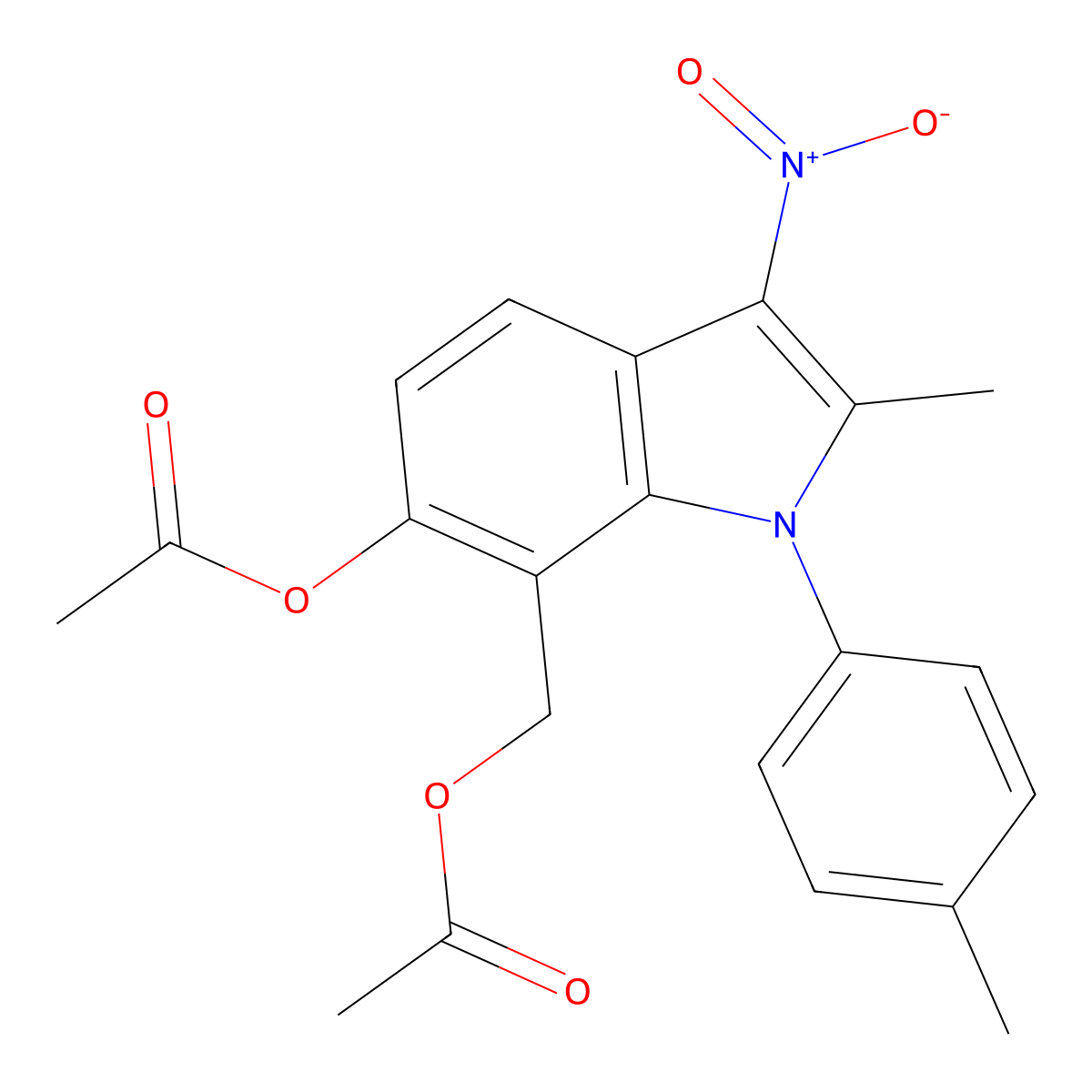 [6-Acetyloxy-2-methyl-1-(4-methylphenyl)-3-nitroindol-7-yl]methyl acetate molecular structure, CAS 352553-04-9